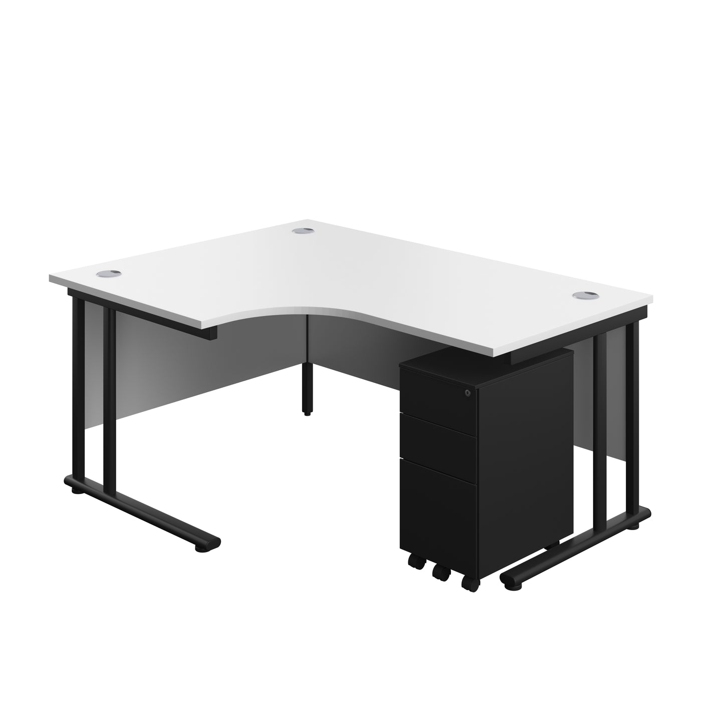 Aztec|Twin Upright|Left Hand Radial Desk and Slimline Steel Pedestal 3 Drawer|1600x1200|White-Black