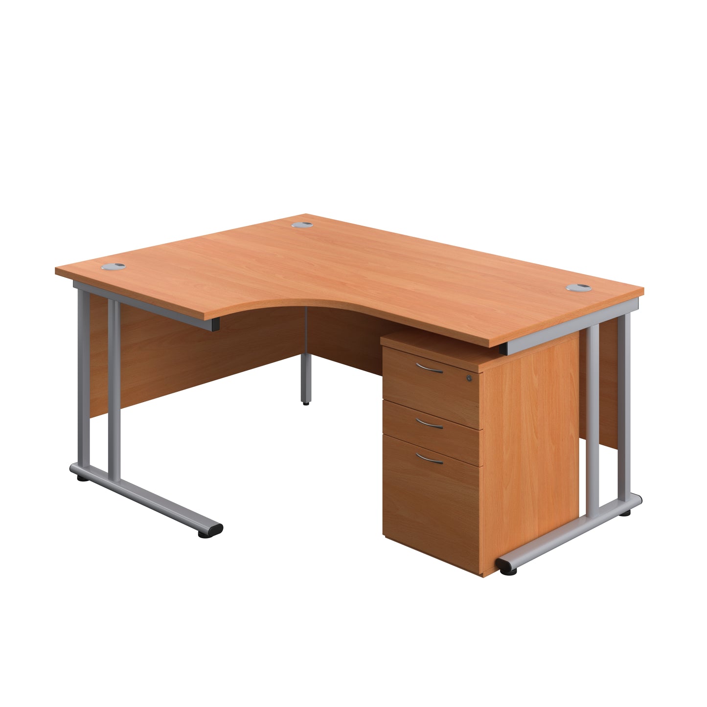 Aztec|Twin Upright|Left Hand Radial Desk and High Mobile Pedestal 3 Drawer|1600x1200|Beech-Silver