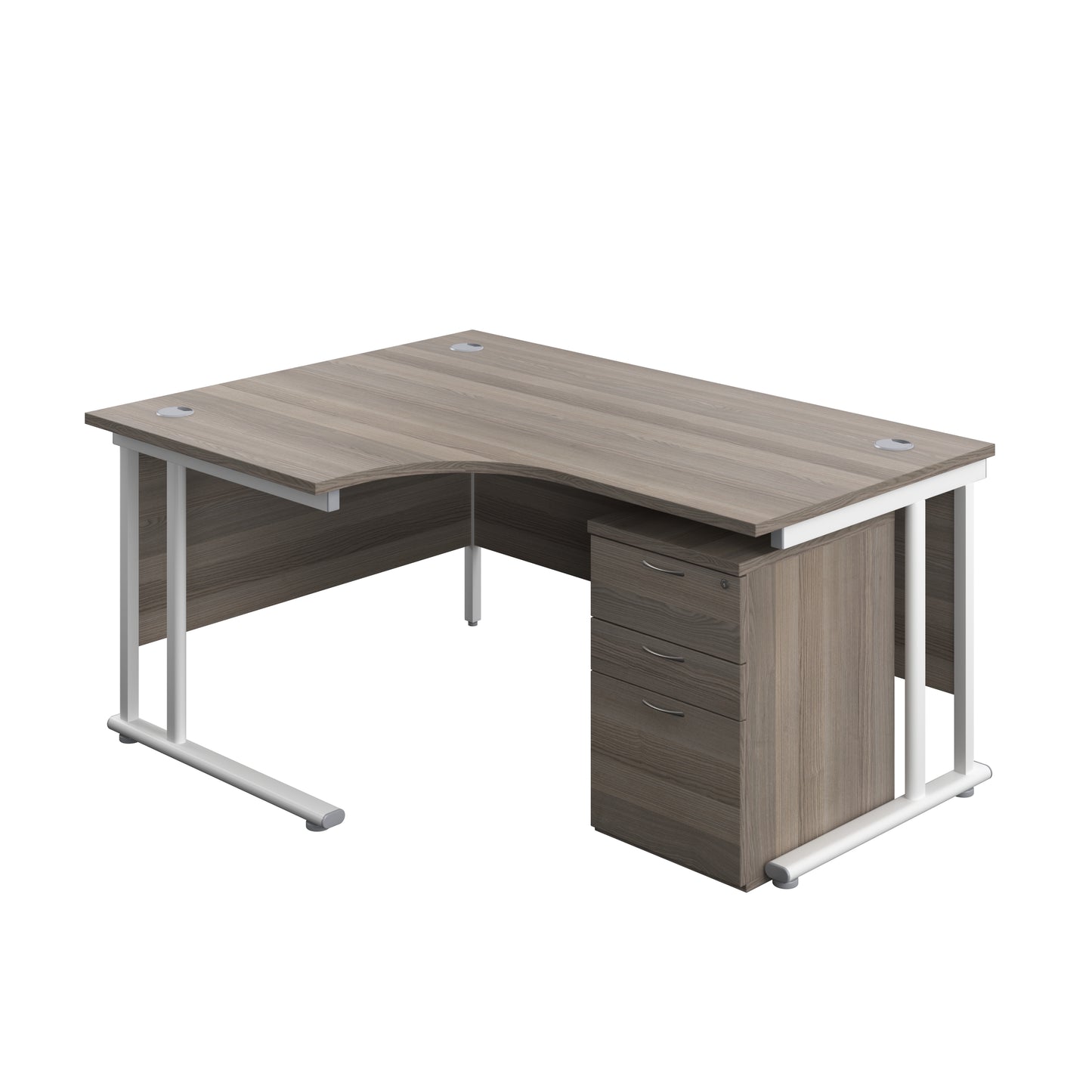 Aztec|Twin Upright|Left Hand Radial Desk and High Mobile Pedestal 3 Drawer|1600x1200|Grey Oak-White