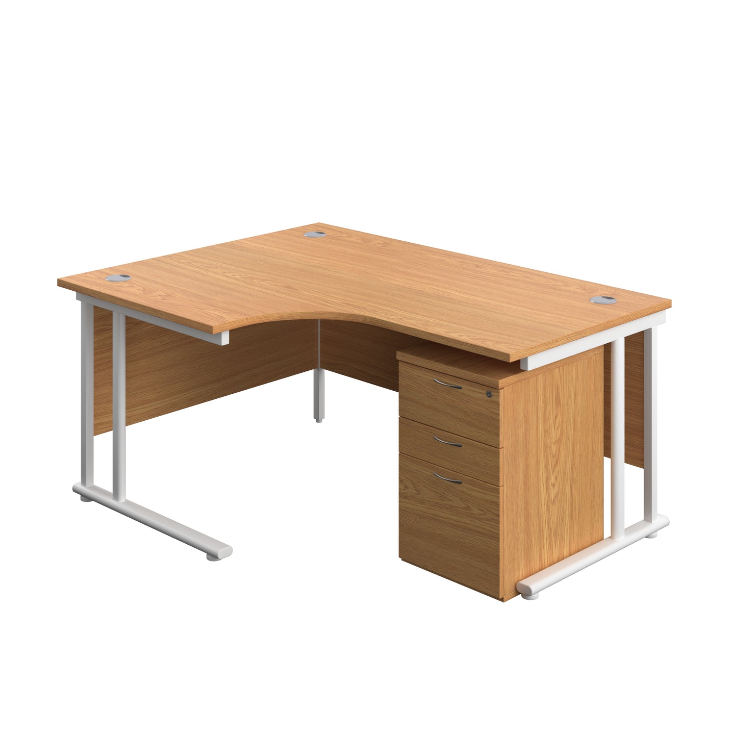 Aztec|Twin Upright|Left Hand Radial Desk and High Mobile Pedestal 3 Drawer|1600x1200|Nova Oak-White