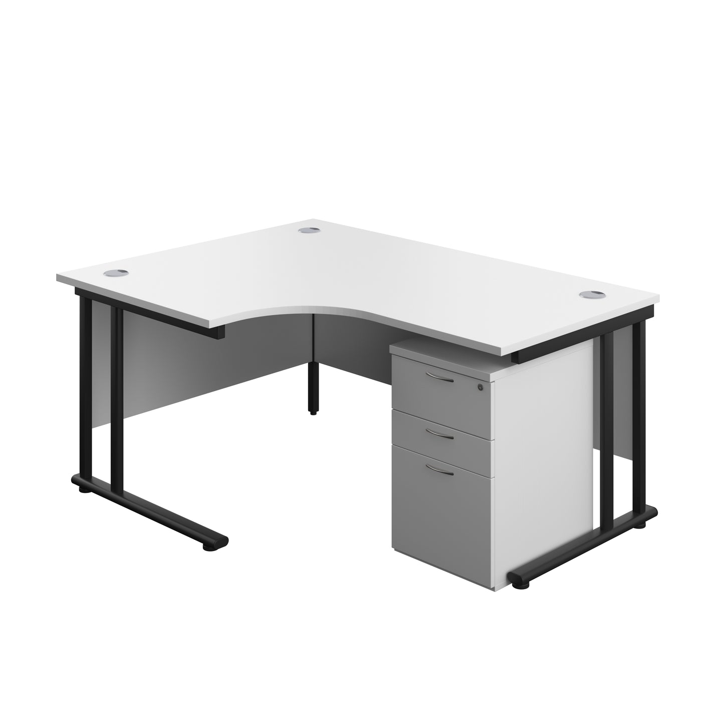 Aztec|Twin Upright|Left Hand Radial Desk and High Mobile Pedestal 3 Drawer|1600x1200|White-Black