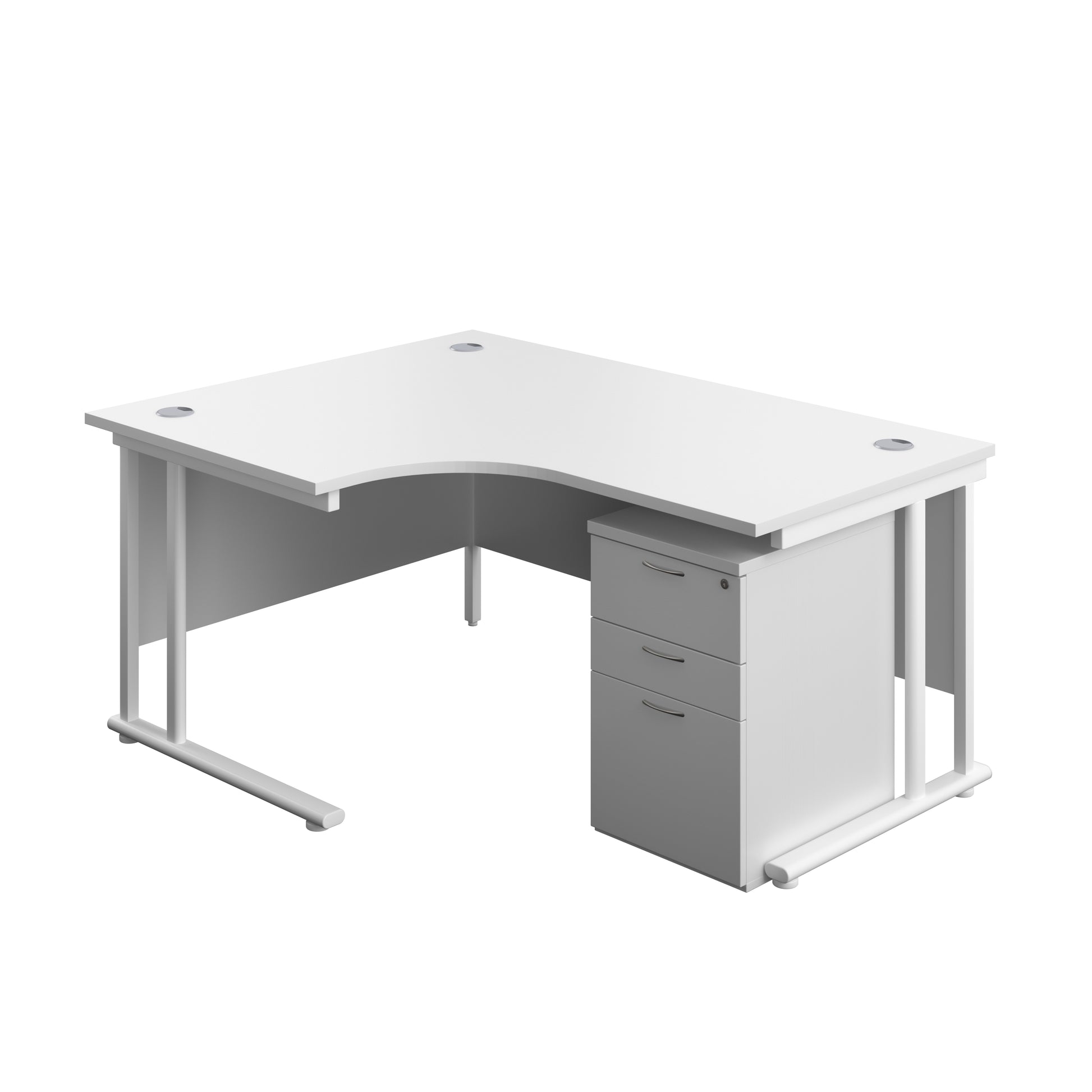 Aztec|Twin Upright|Left Hand Radial Desk and High Mobile Pedestal 3 Drawer|1600x1200|White-White