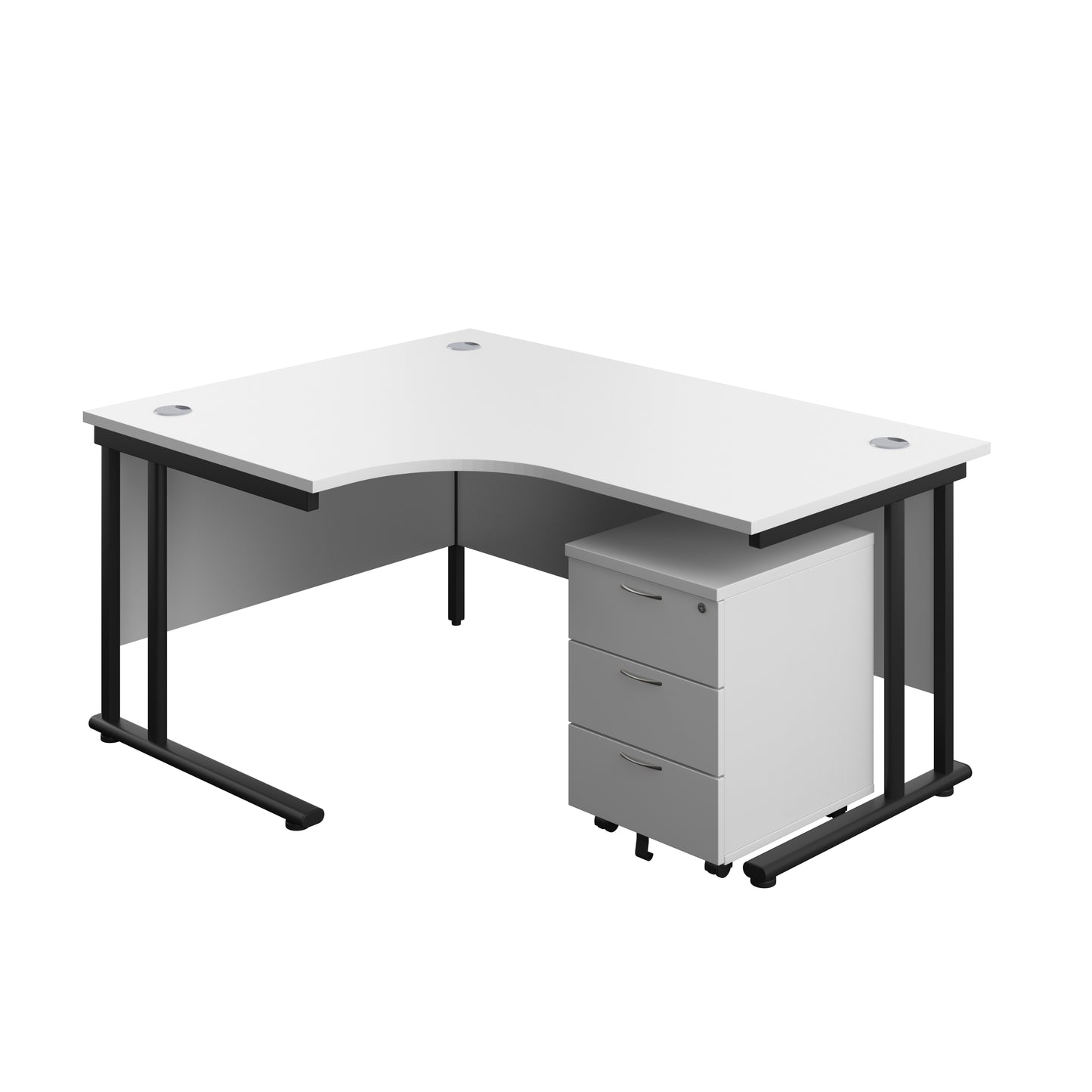 Aztec|Twin Upright|Left Hand Radial Desk and Mobile 3 Drawer Pedestal|1600x1200|White-Black