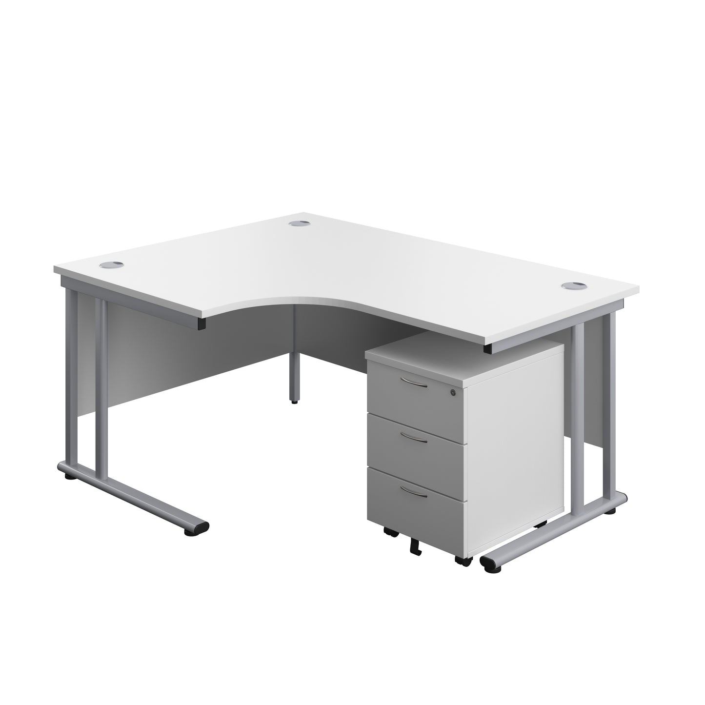 Aztec|Twin Upright|Left Hand Radial Desk and Mobile 3 Drawer Pedestal|1600x1200|White-Silver