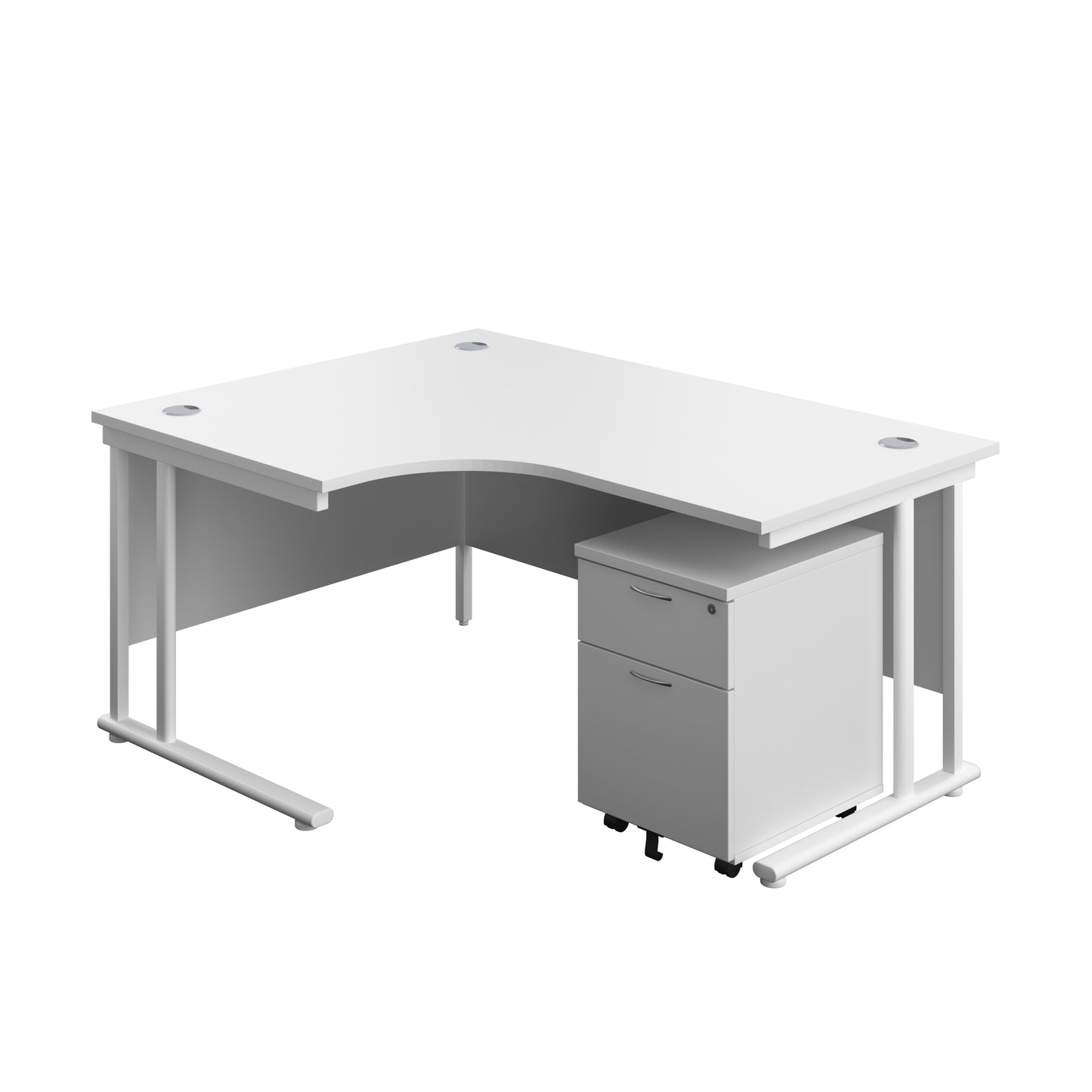 Aztec|Twin Upright|Left Hand Radial Desk and Mobile 2 Drawer Pedestal|1600x1200|White-White