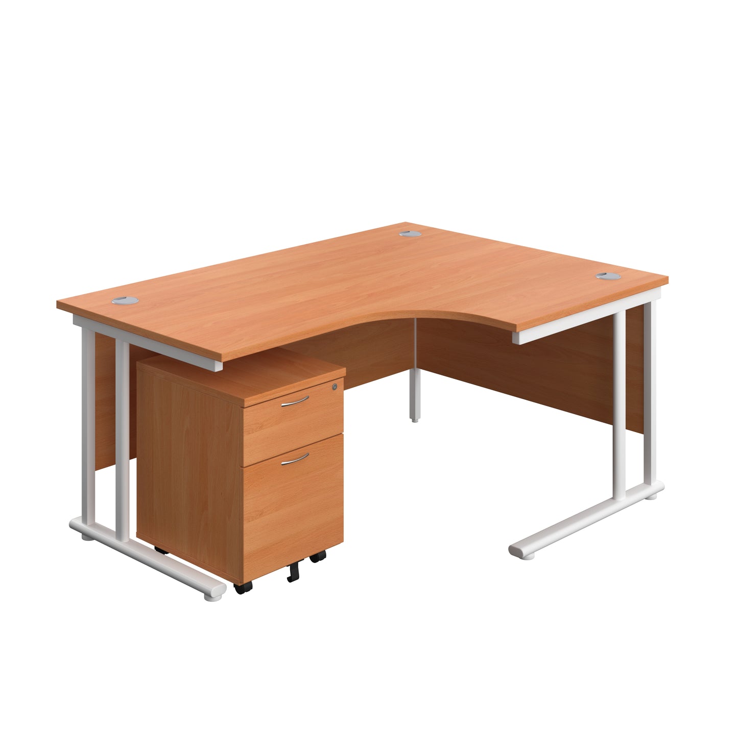 Aztec|Twin Upright|Right Hand Radial Desk and Mobile 2 Drawer Pedestal|1600x1200|Beech-White