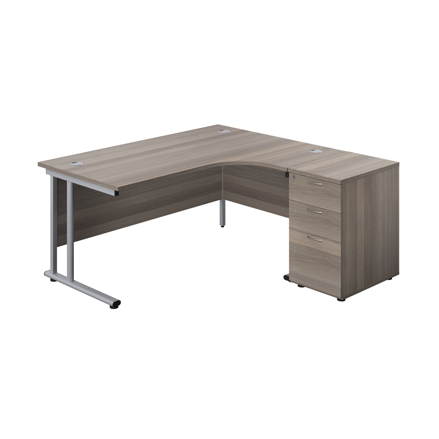 Aztec|Twin Upright|Right Hand Radial Desk|1600x1200|Grey Oak-Silver