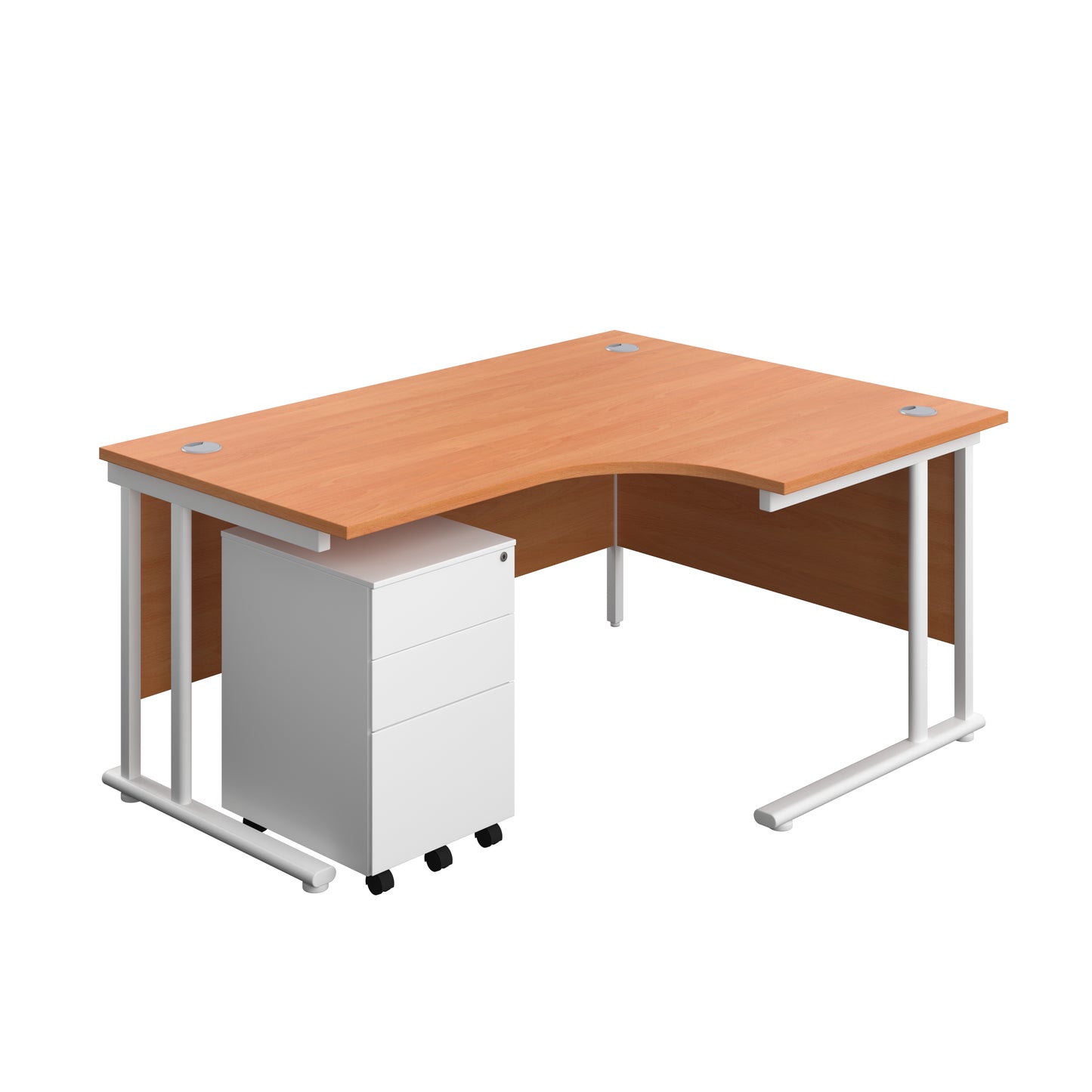 Aztec|Twin Upright|Right Hand Radial Desk and Under Desk Steel Pedestal 3 Drawer|1600x1200|Beech-White