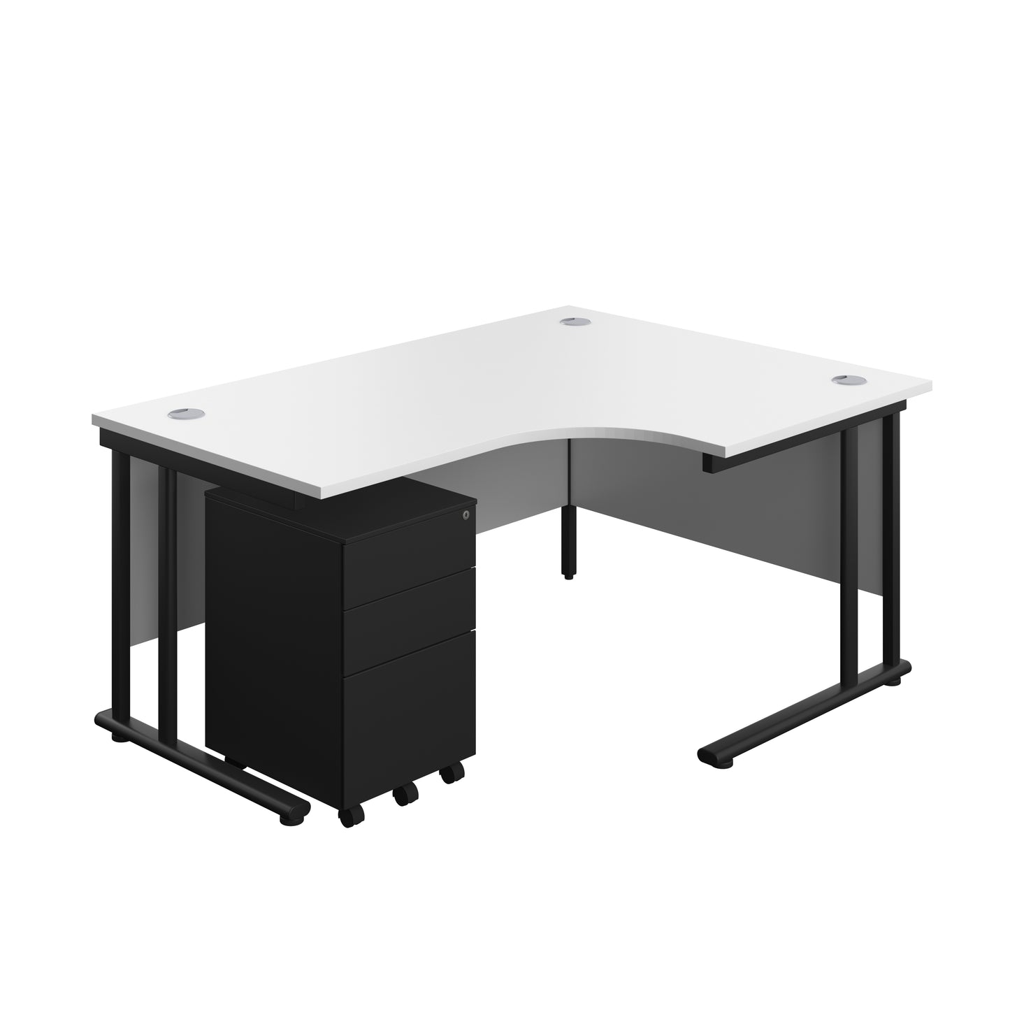 Aztec|Twin Upright|Right Hand Radial Desk and Under Desk Steel Pedestal 3 Drawer|1600x1200|White-Black