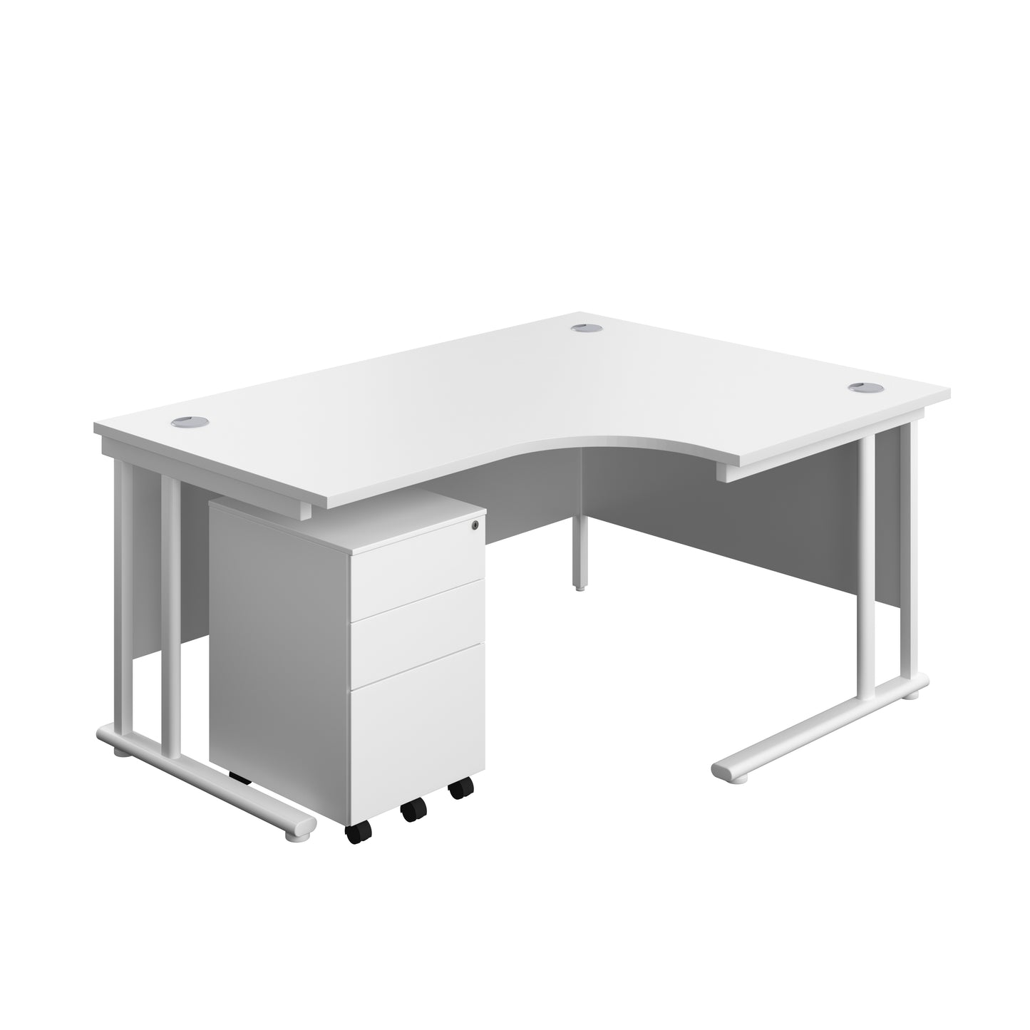 Aztec|Twin Upright|Right Hand Radial Desk and Under Desk Steel Pedestal 3 Drawer|1600x1200|White-White