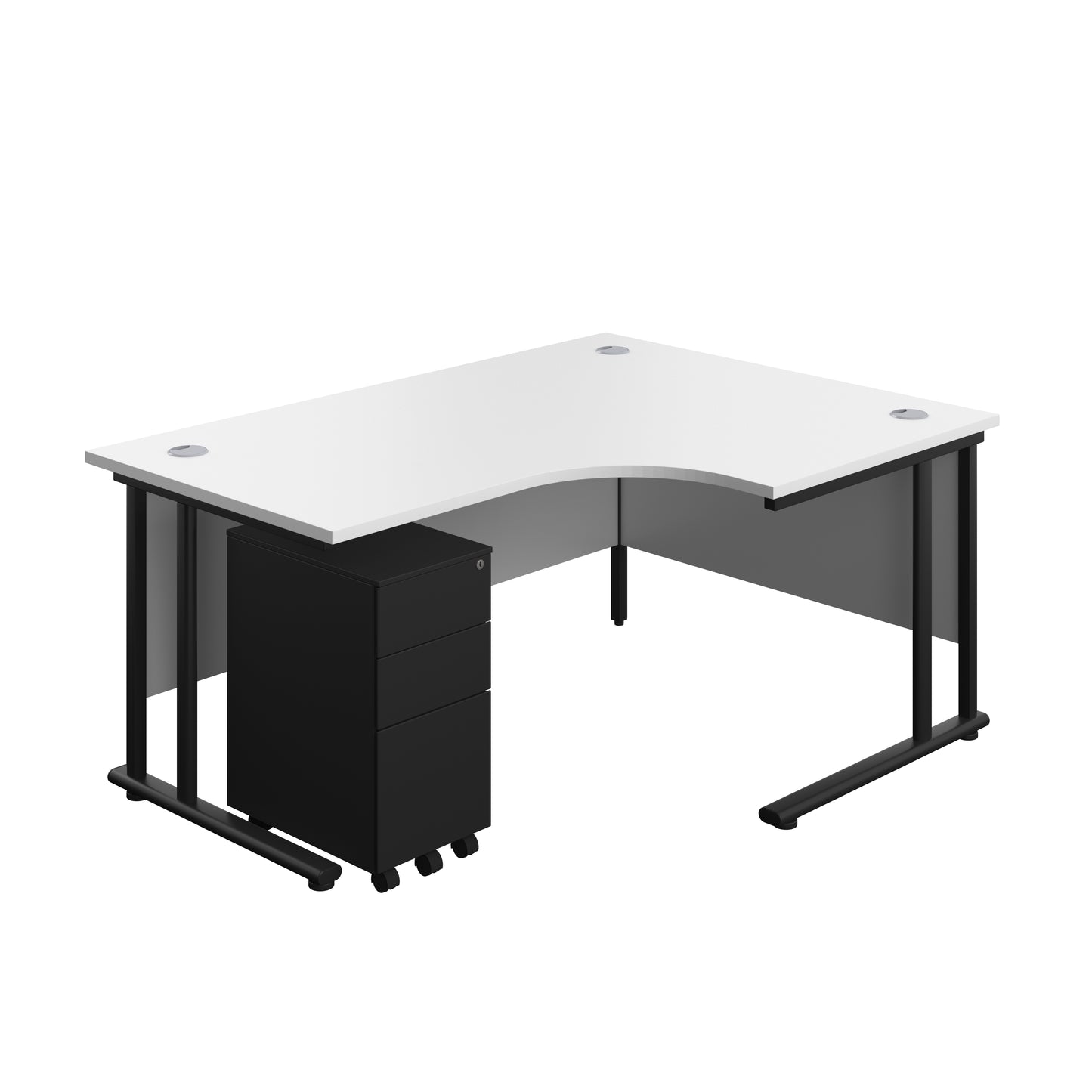 Aztec|Twin Upright|Right Hand Radial Desk and Slimline Steel Pedestal 3 Drawer|1600x1200|White-Black