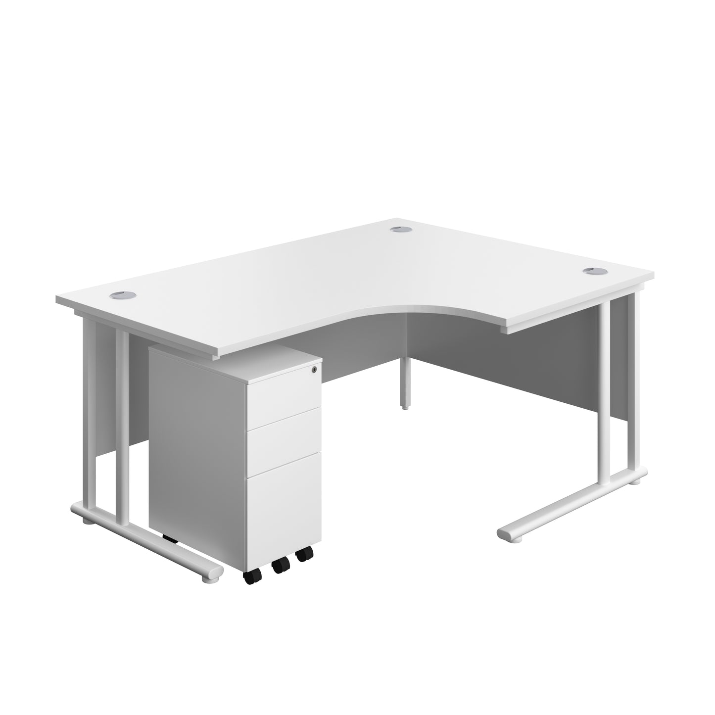 Aztec|Twin Upright|Right Hand Radial Desk and Slimline Steel Pedestal 3 Drawer|1600x1200|White-White