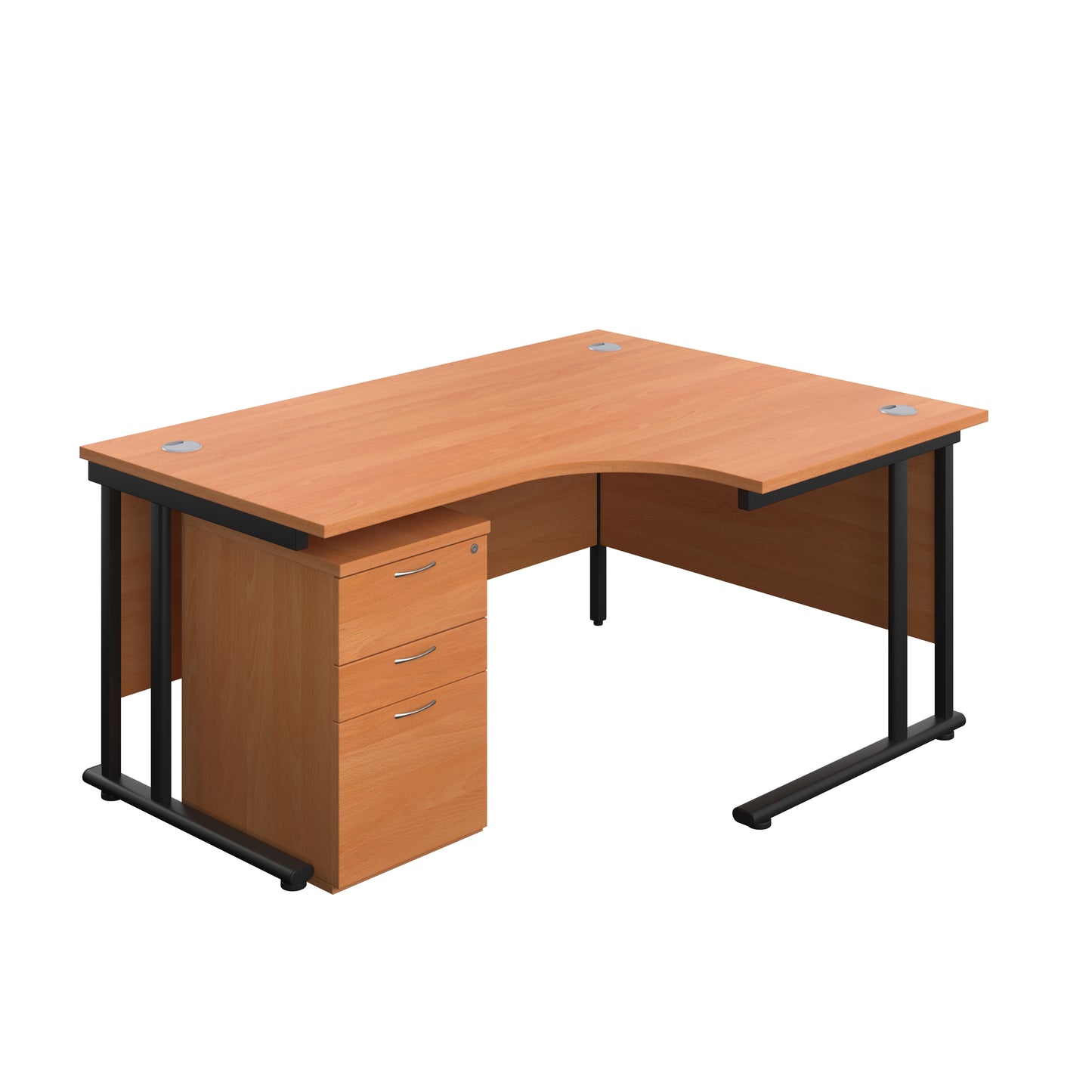 Aztec|Twin Upright|Right Hand Radial Desk and High Mobile Pedestal 3 Drawer|1600x1200|Beech-Black