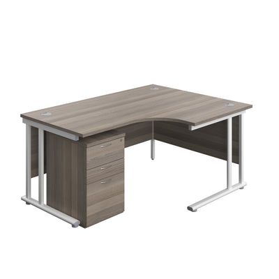 Aztec|Twin Upright|Right Hand Radial Desk and High Mobile Pedestal 3 Drawer|1600x1200|Grey Oak-White