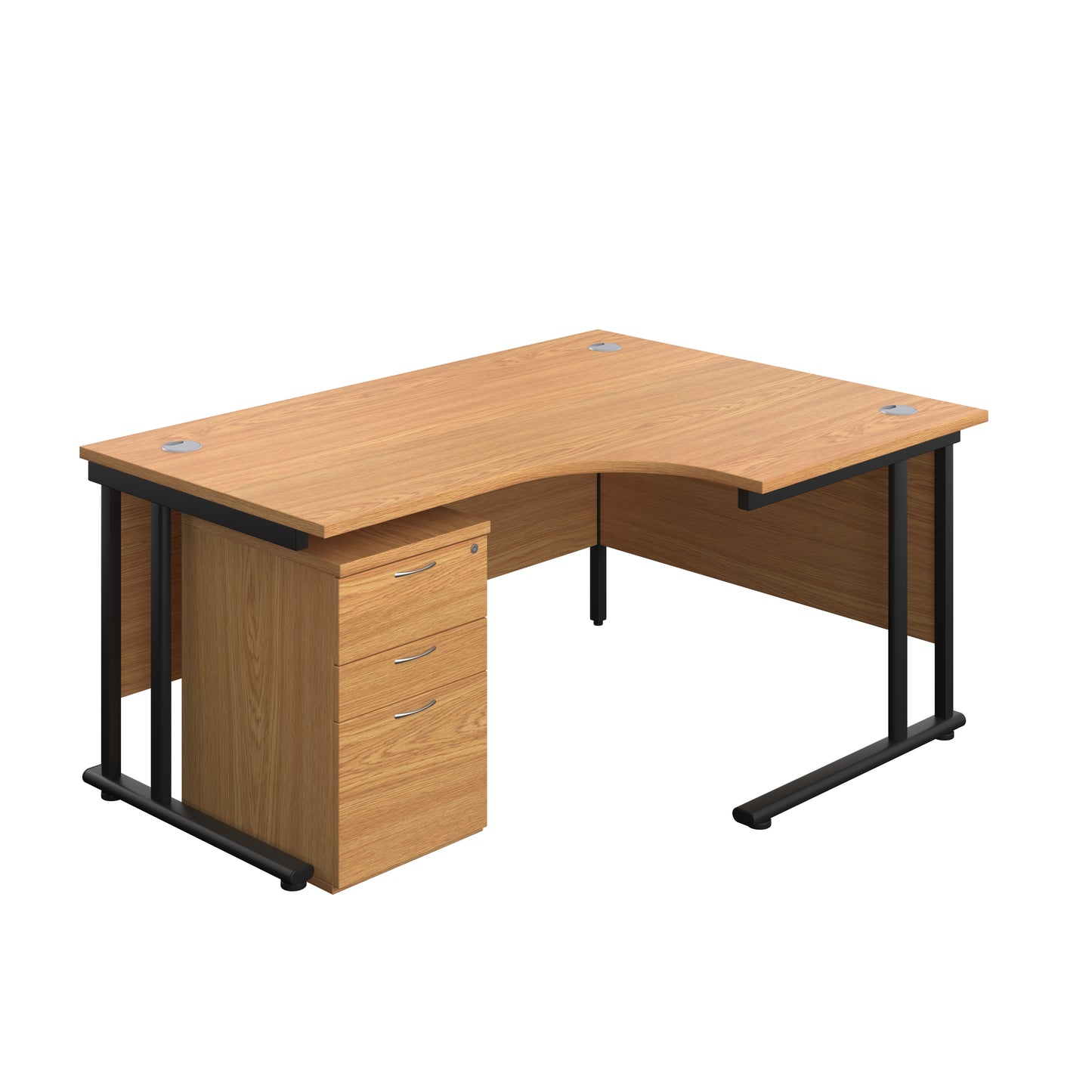 Aztec|Twin Upright|Right Hand Radial Desk and High Mobile Pedestal 3 Drawer|1600x1200|Nova Oak-Black