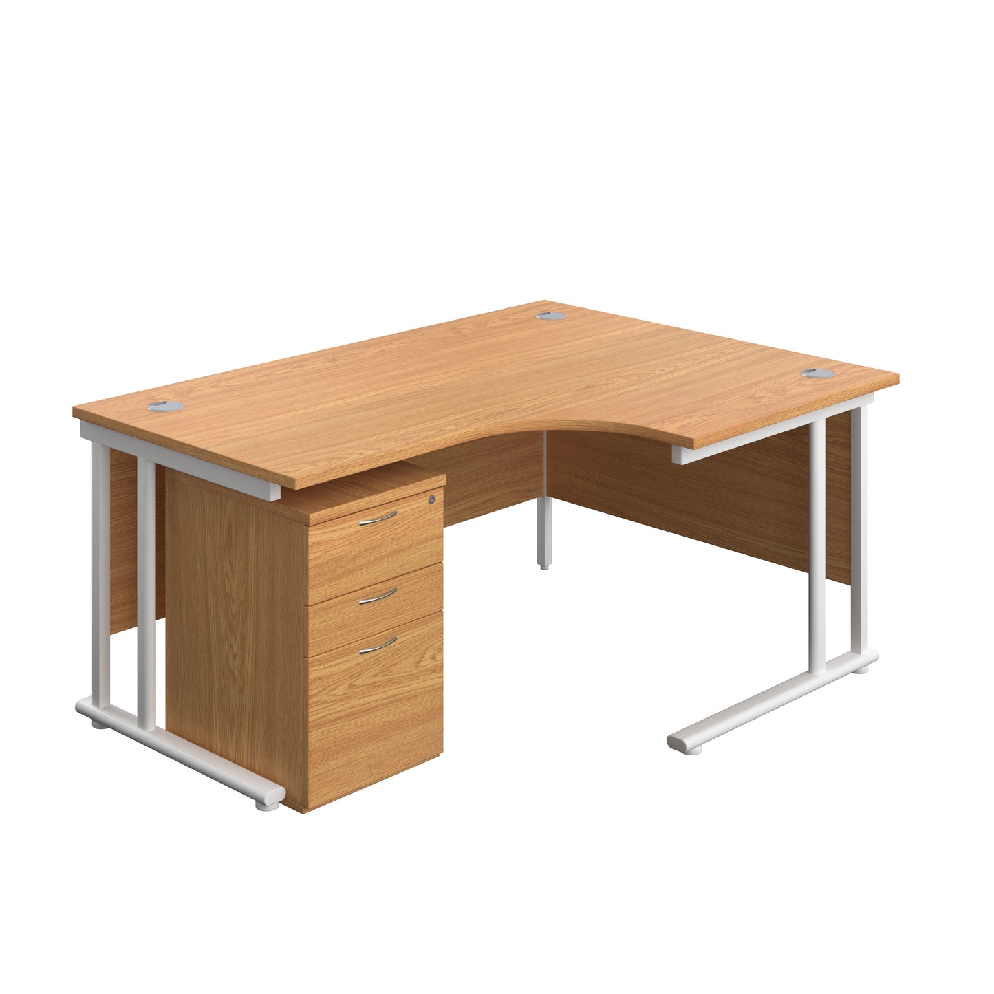 Aztec|Twin Upright|Right Hand Radial Desk and High Mobile Pedestal 3 Drawer|1600x1200|Nova Oak-White