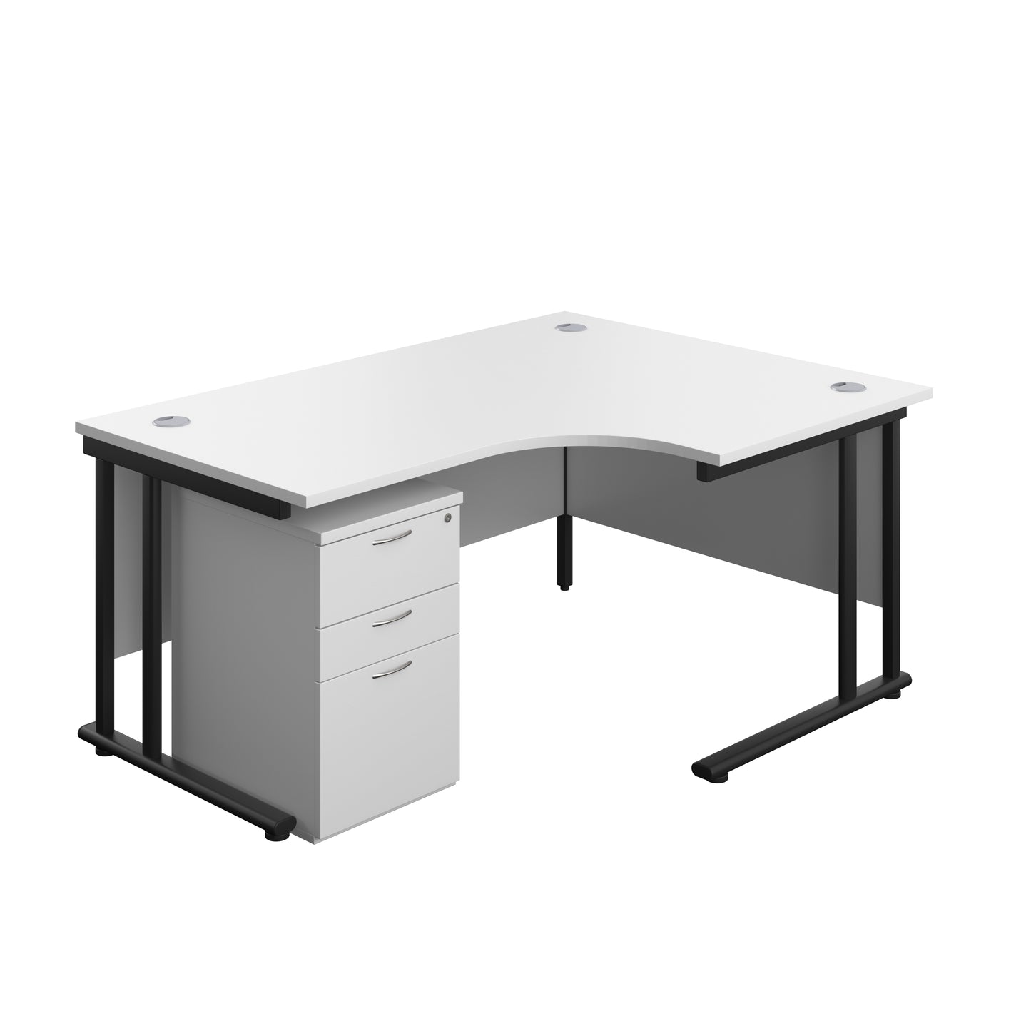 Aztec|Twin Upright|Right Hand Radial Desk and High Mobile Pedestal 3 Drawer|1600x1200|White-Black