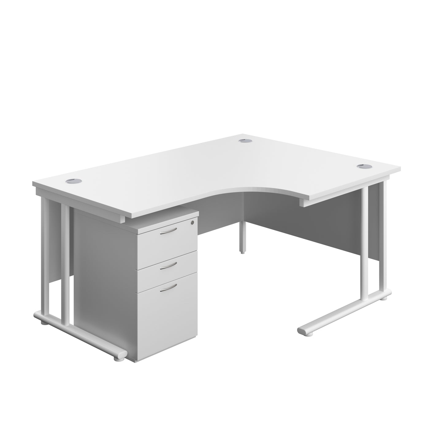 Aztec|Twin Upright|Right Hand Radial Desk and High Mobile Pedestal 3 Drawer|1600x1200|White-White