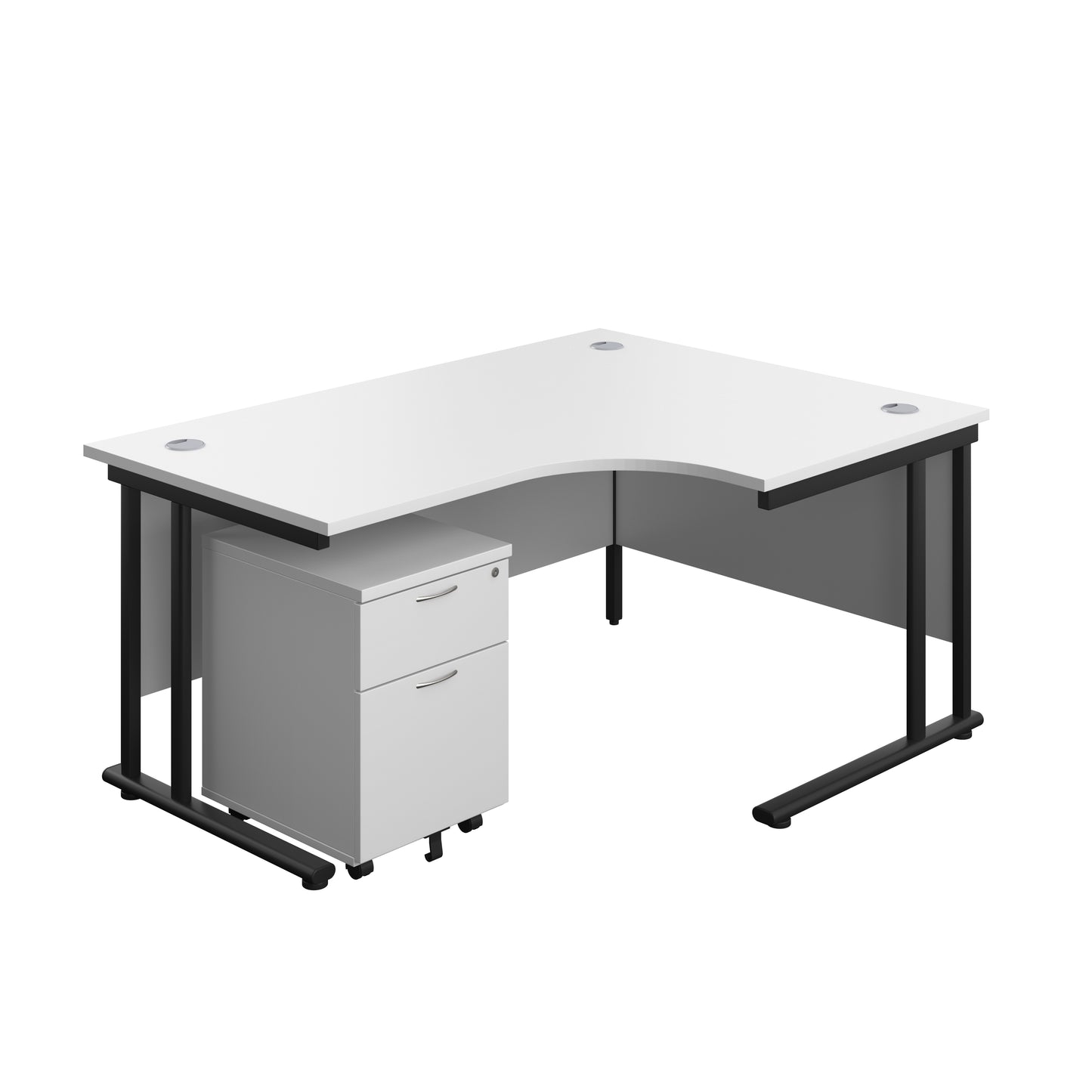 Aztec|Twin Upright|Right Hand Radial Desk and Mobile 2 Drawer Pedestal|1600x1200|White-Black