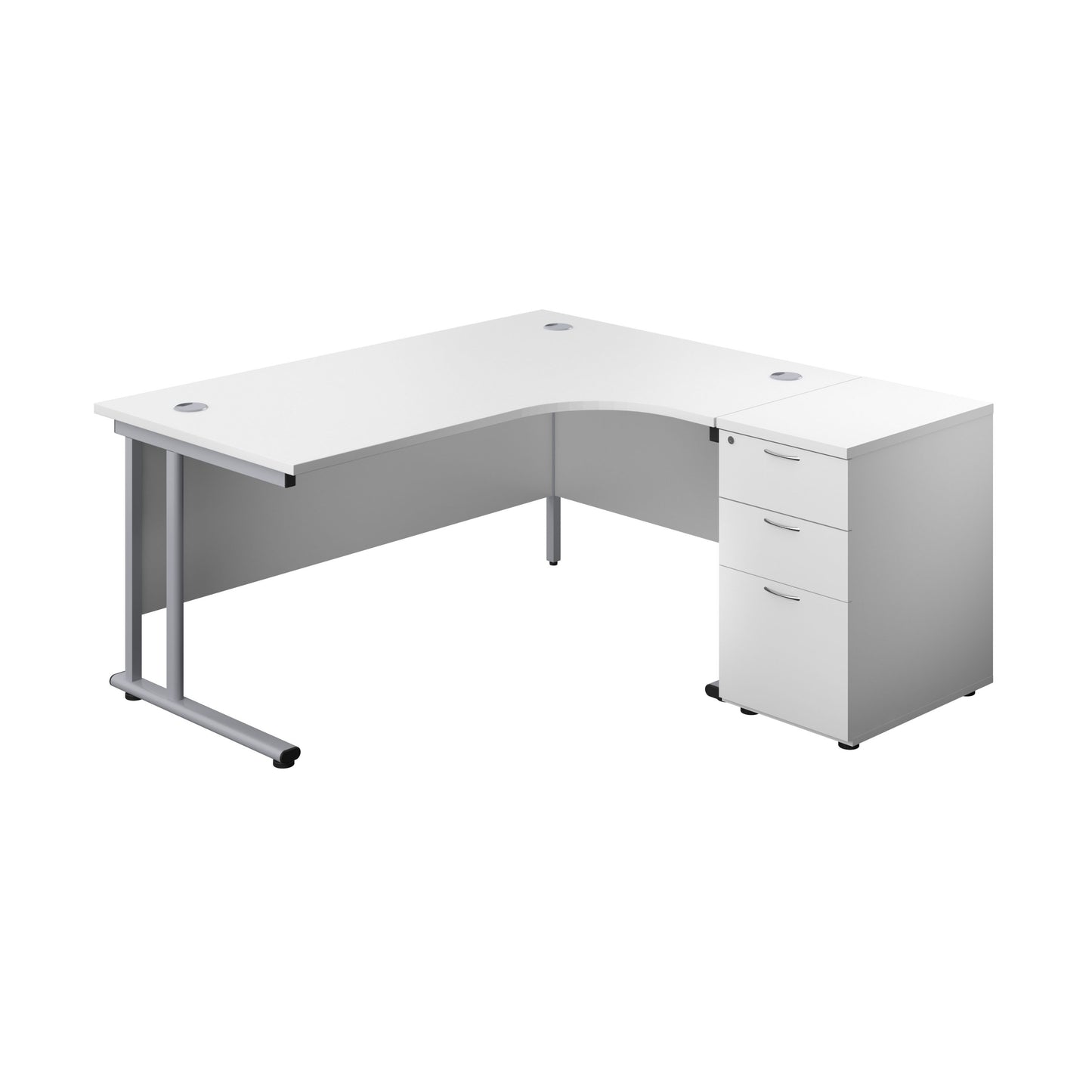 Aztec|Twin Upright|Right Hand Radial Desk|1600x1200|White-Silver