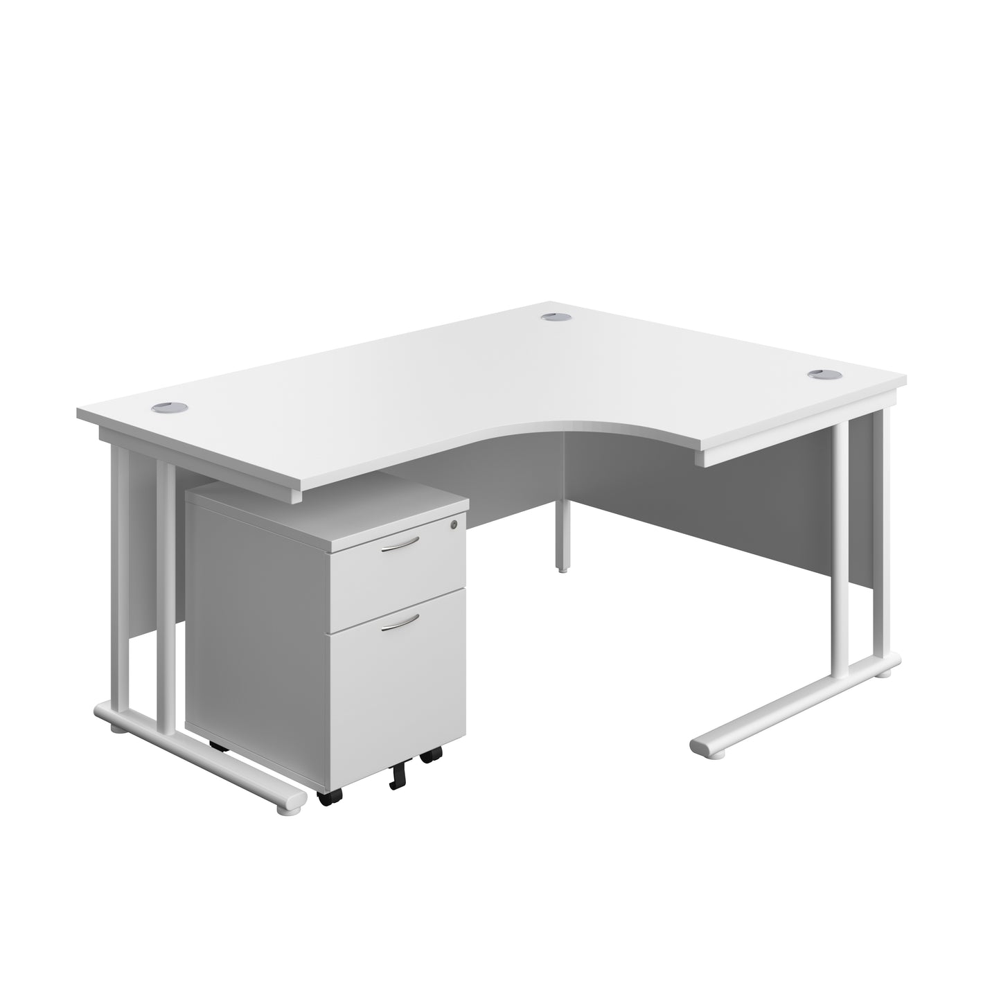Aztec|Twin Upright|Right Hand Radial Desk and Mobile 2 Drawer Pedestal|1600x1200|White-White