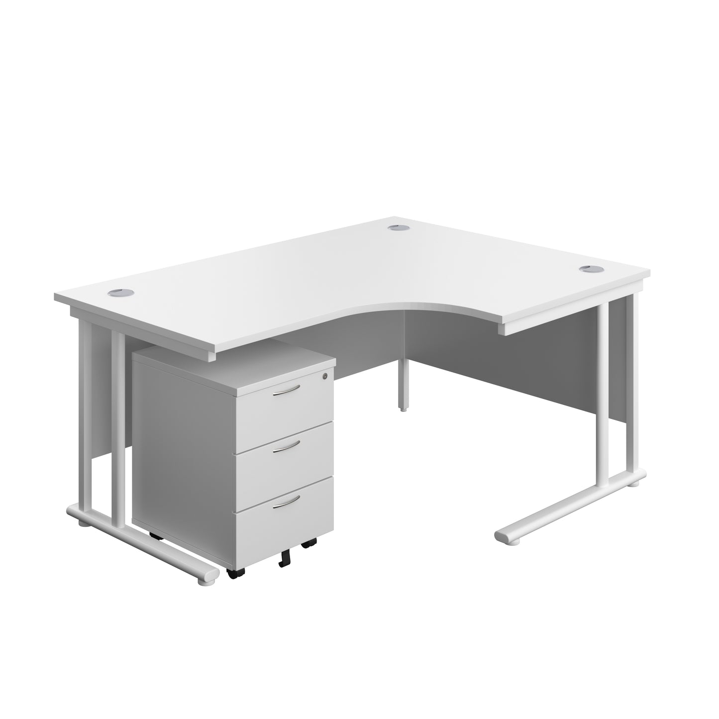 Aztec|Twin Upright|Right Hand Radial Desk and Mobile 3 Drawer Pedestal|1600x1200|White-White