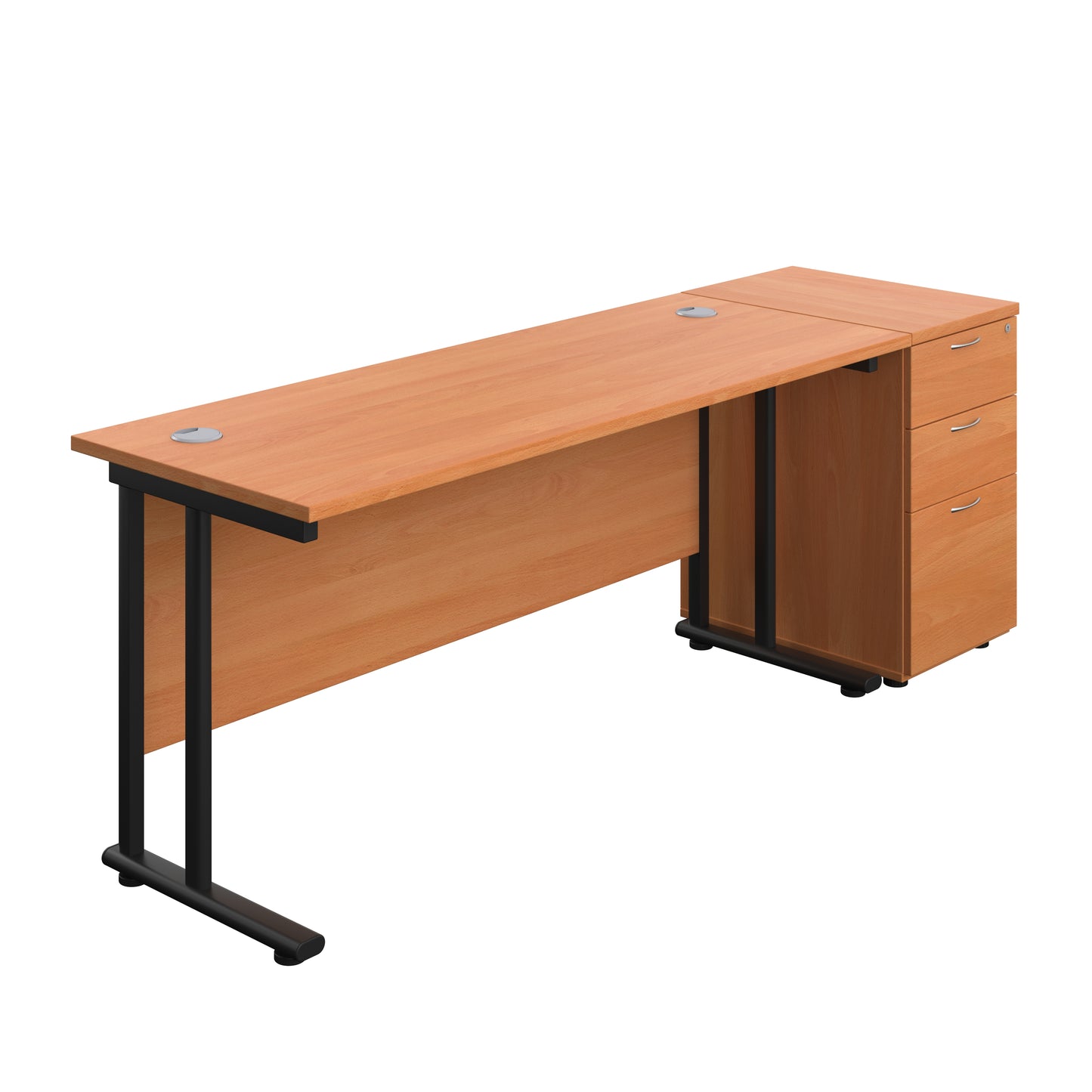 Aztec|Twin Upright|Rectangular Desk and Desk High 3 Drawer Pedestal|1600x600|Beech-Black
