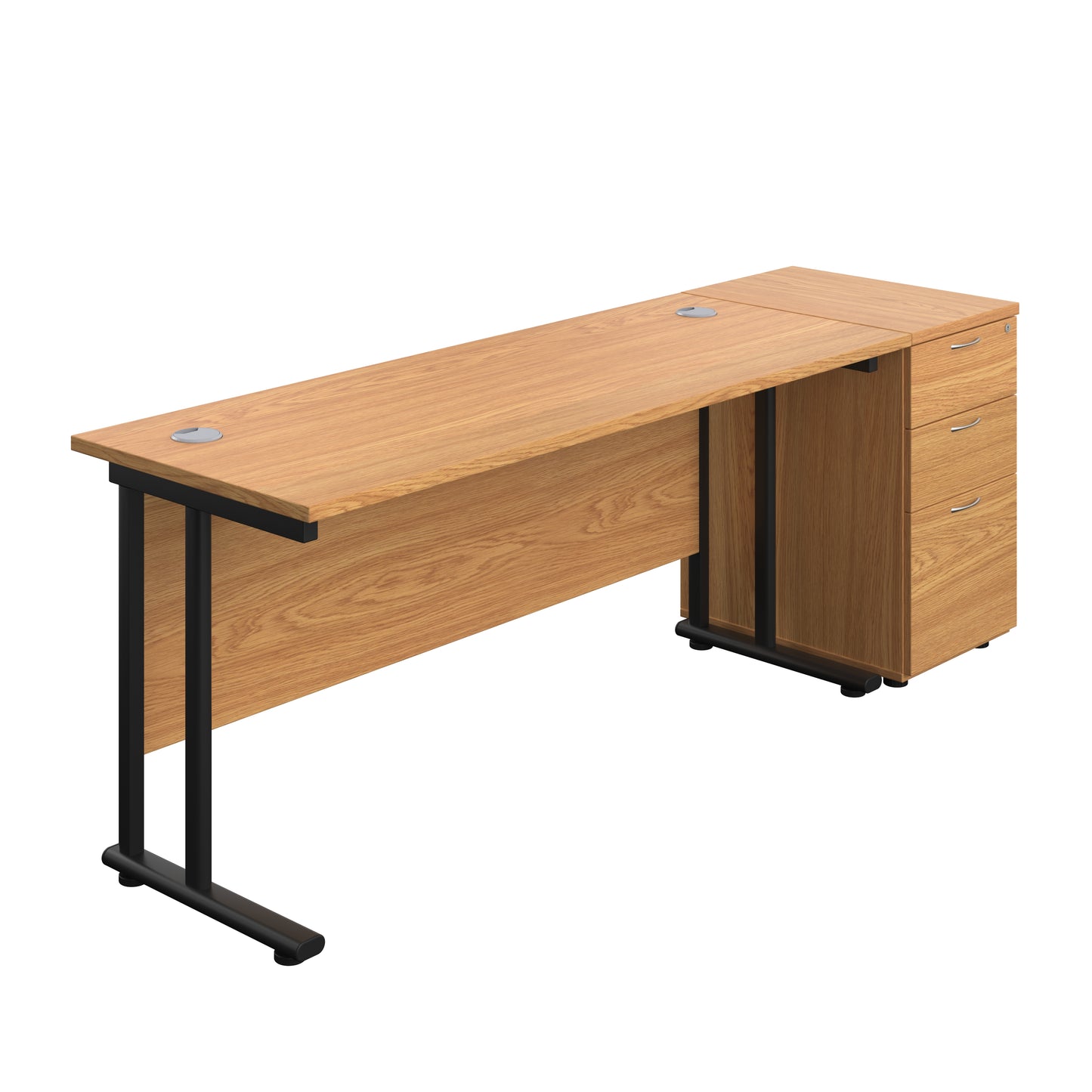 Aztec|Twin Upright|Rectangular Desk and Desk High 3 Drawer Pedestal|1600x600|Nova Oak-Black