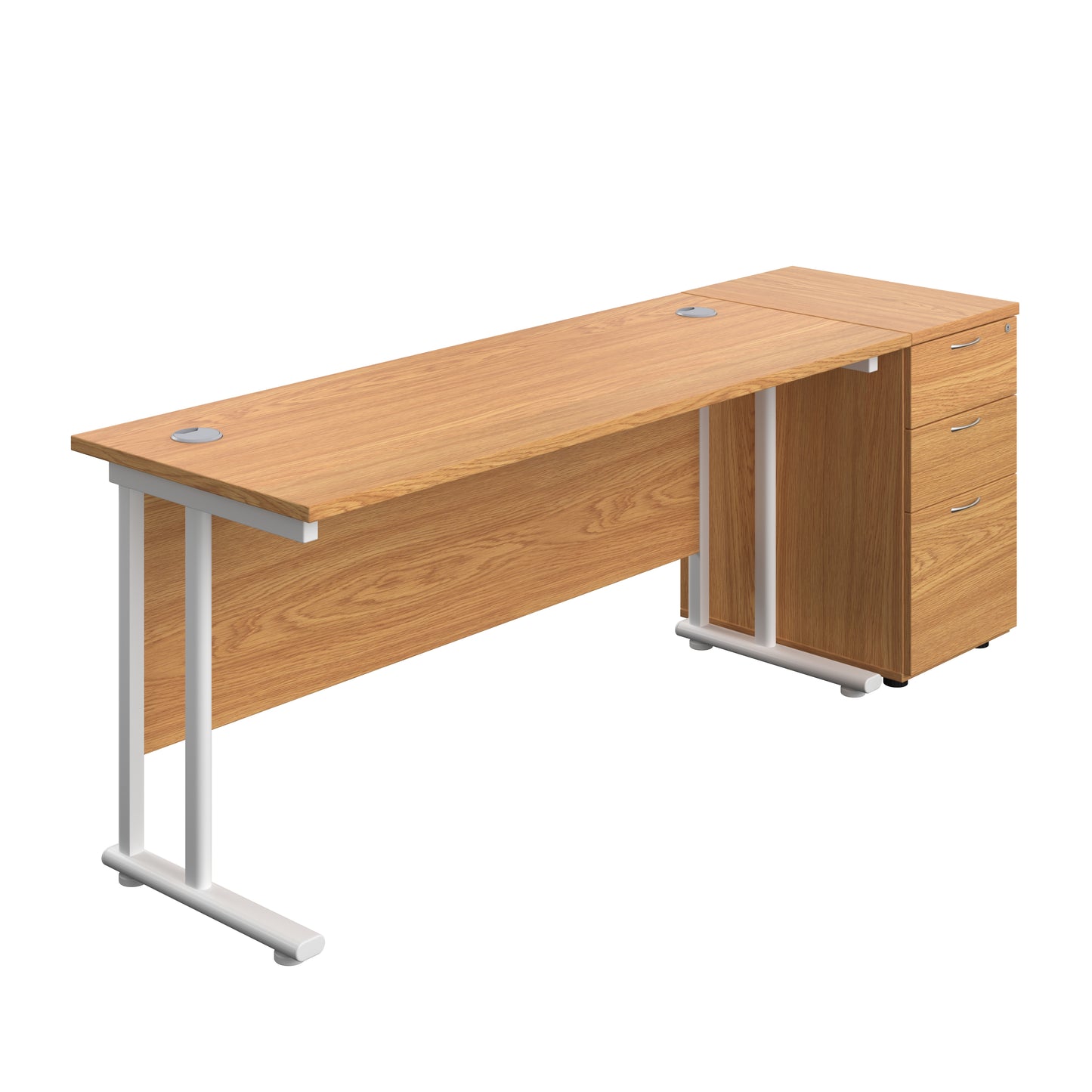 Aztec|Twin Upright|Rectangular Desk and Desk High 3 Drawer Pedestal|1600x600|Nova Oak-White