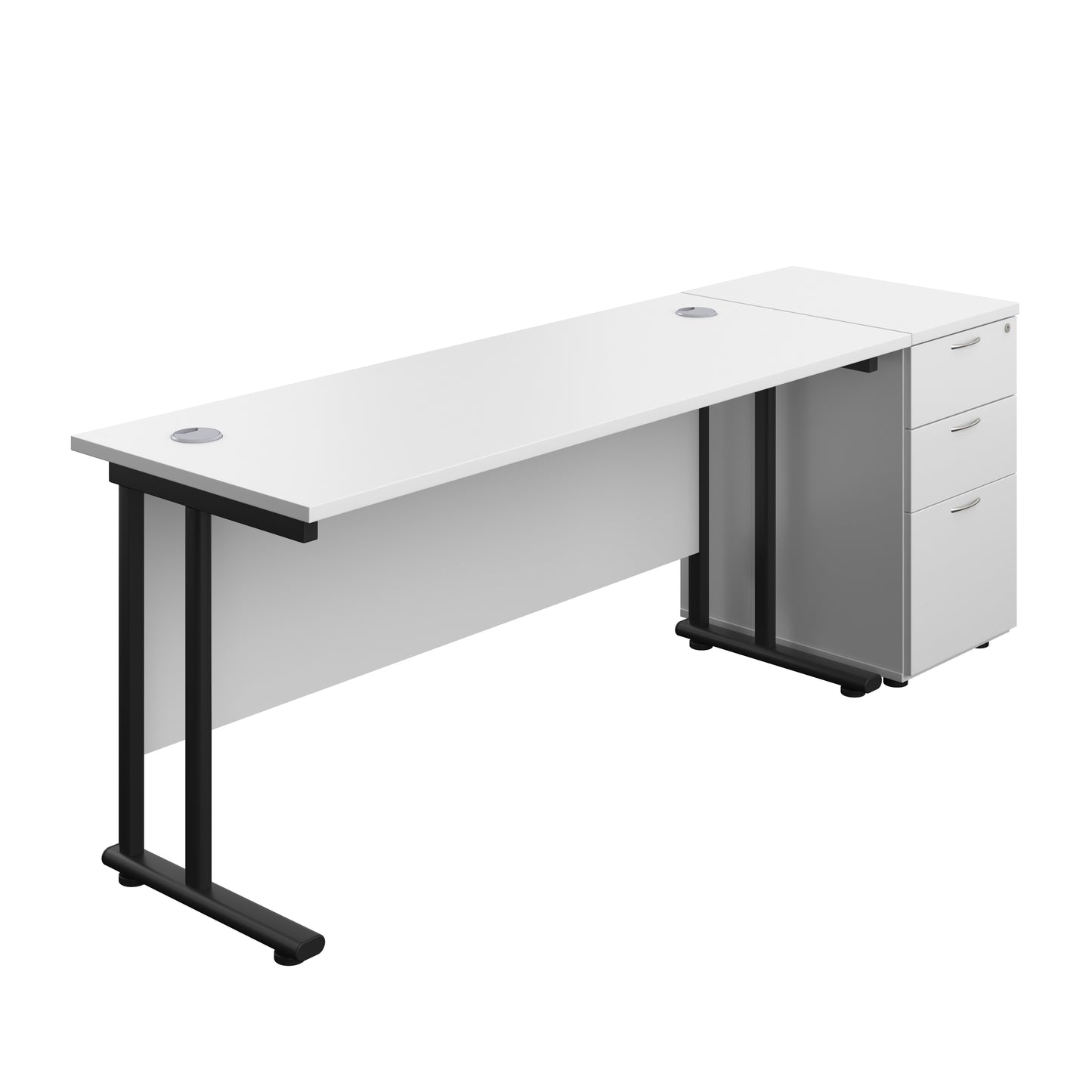 Aztec|Twin Upright|Rectangular Desk and Desk High 3 Drawer Pedestal|1600x600|White-Black