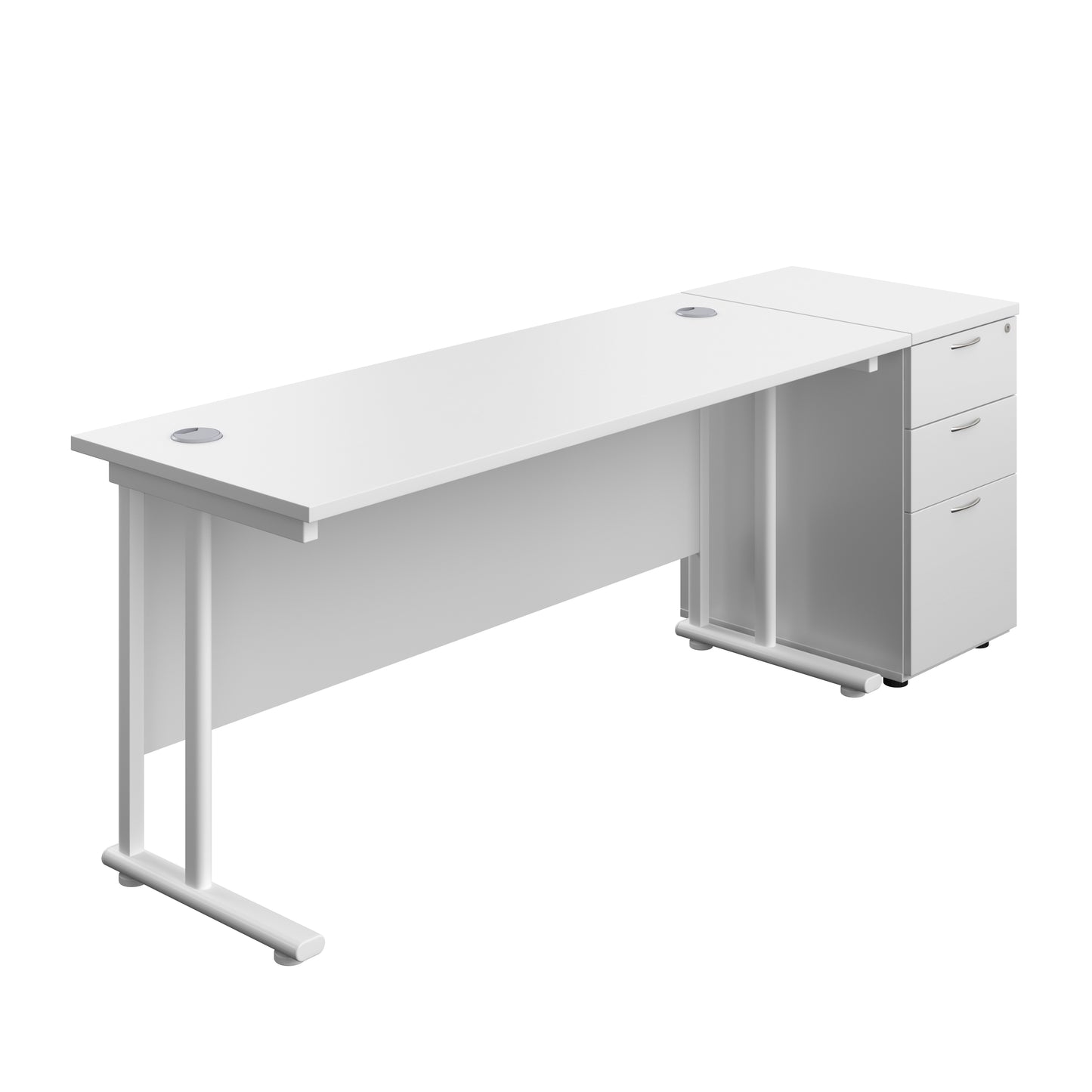 Aztec|Twin Upright|Rectangular Desk and Desk High 3 Drawer Pedestal|1600x600|White-White