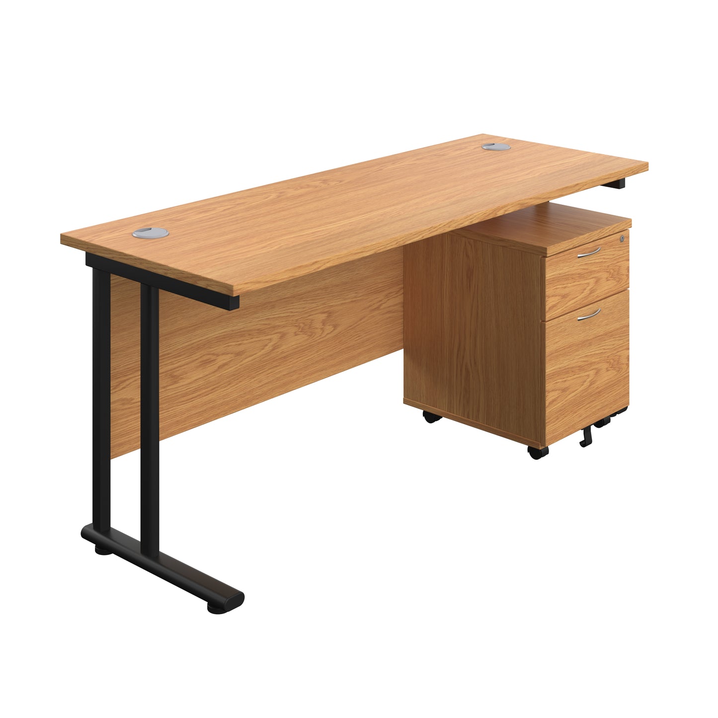 Aztec|Twin Upright|Rectangular Desk and Mobile 2 Drawer Pedestal|1600x600|Nova Oak-Black