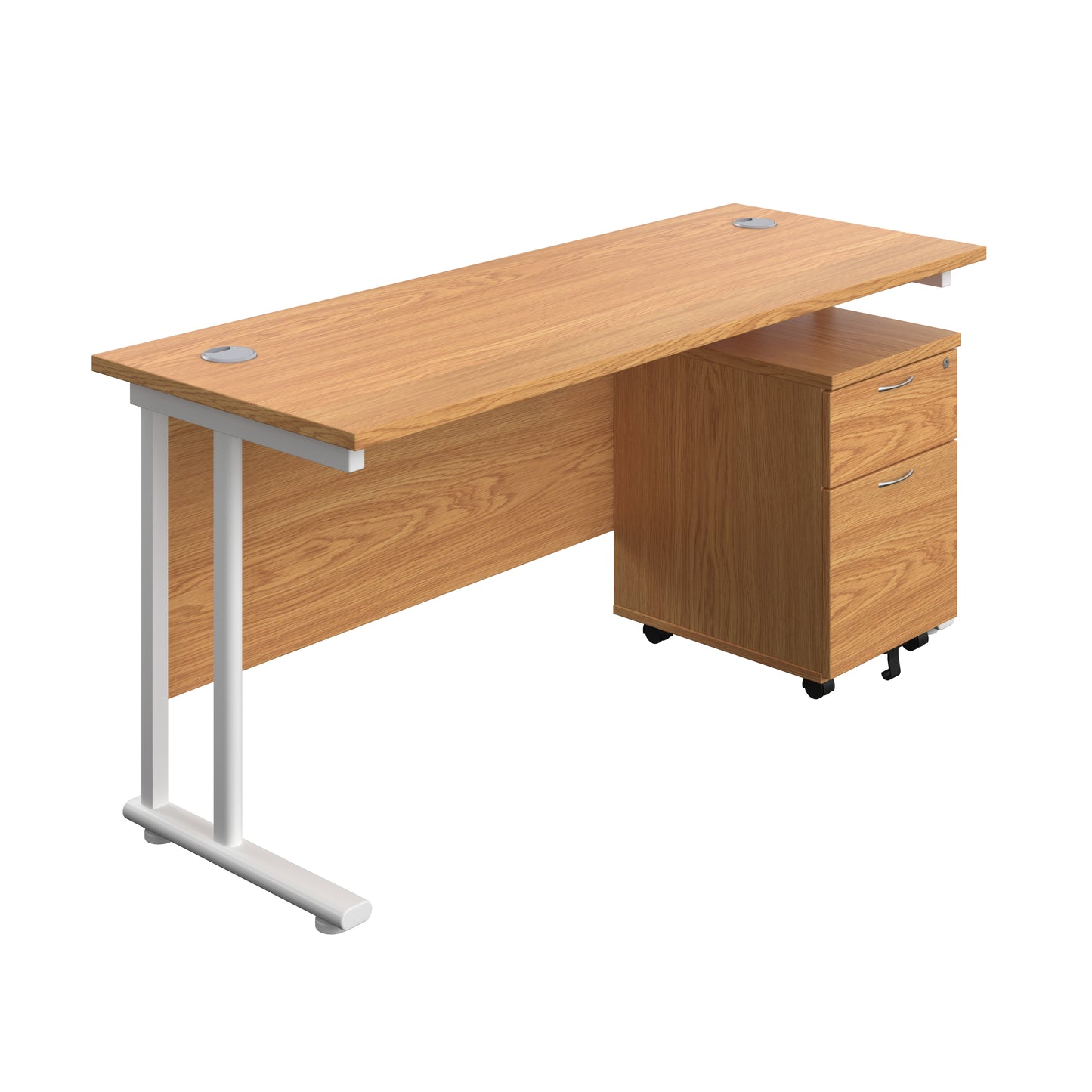 Aztec|Twin Upright|Rectangular Desk and Mobile 2 Drawer Pedestal|1600x600|Nova Oak-White