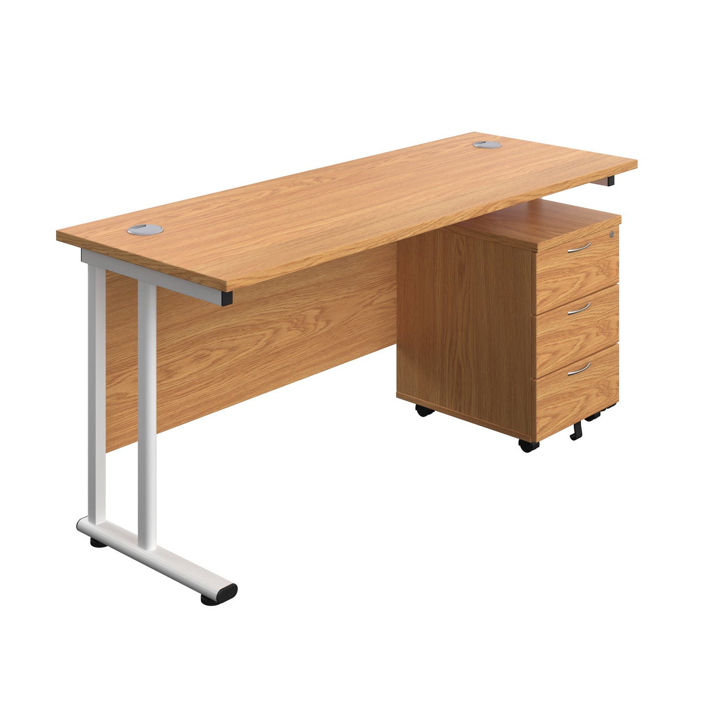 Aztec|Twin Upright|Rectangular Desk and Mobile 3 Drawer Pedestal|1600x600|Nova Oak-White