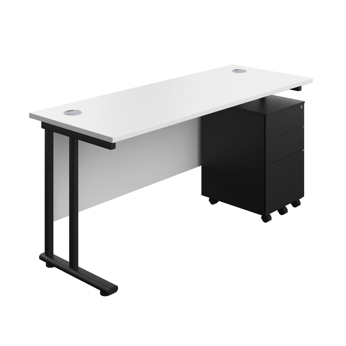 Aztec|Twin Upright|Rectangular Desk and Under Desk Steel Pedestal 3 Drawer|1600x600|White-Black