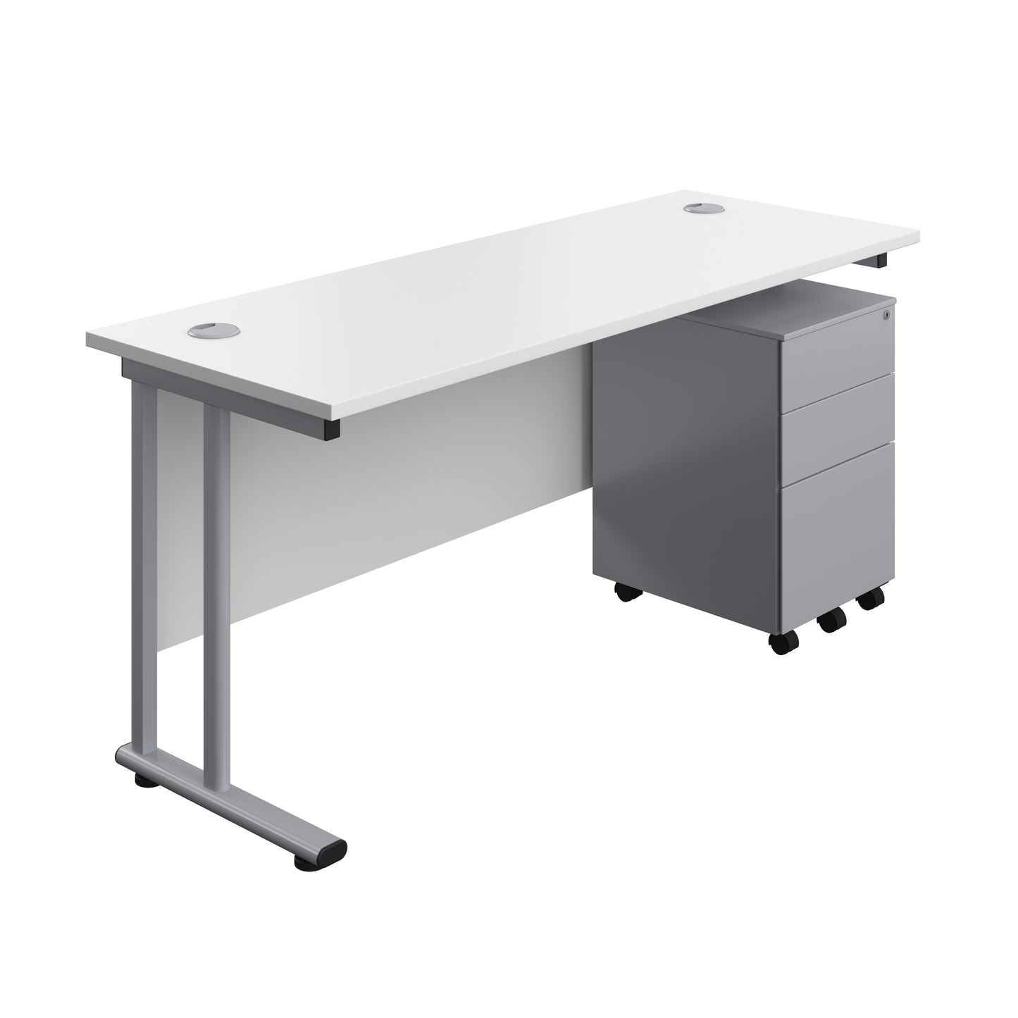 Aztec|Twin Upright|Rectangular Desk and Under Desk Steel Pedestal 3 Drawer|1600x600|White-Silver