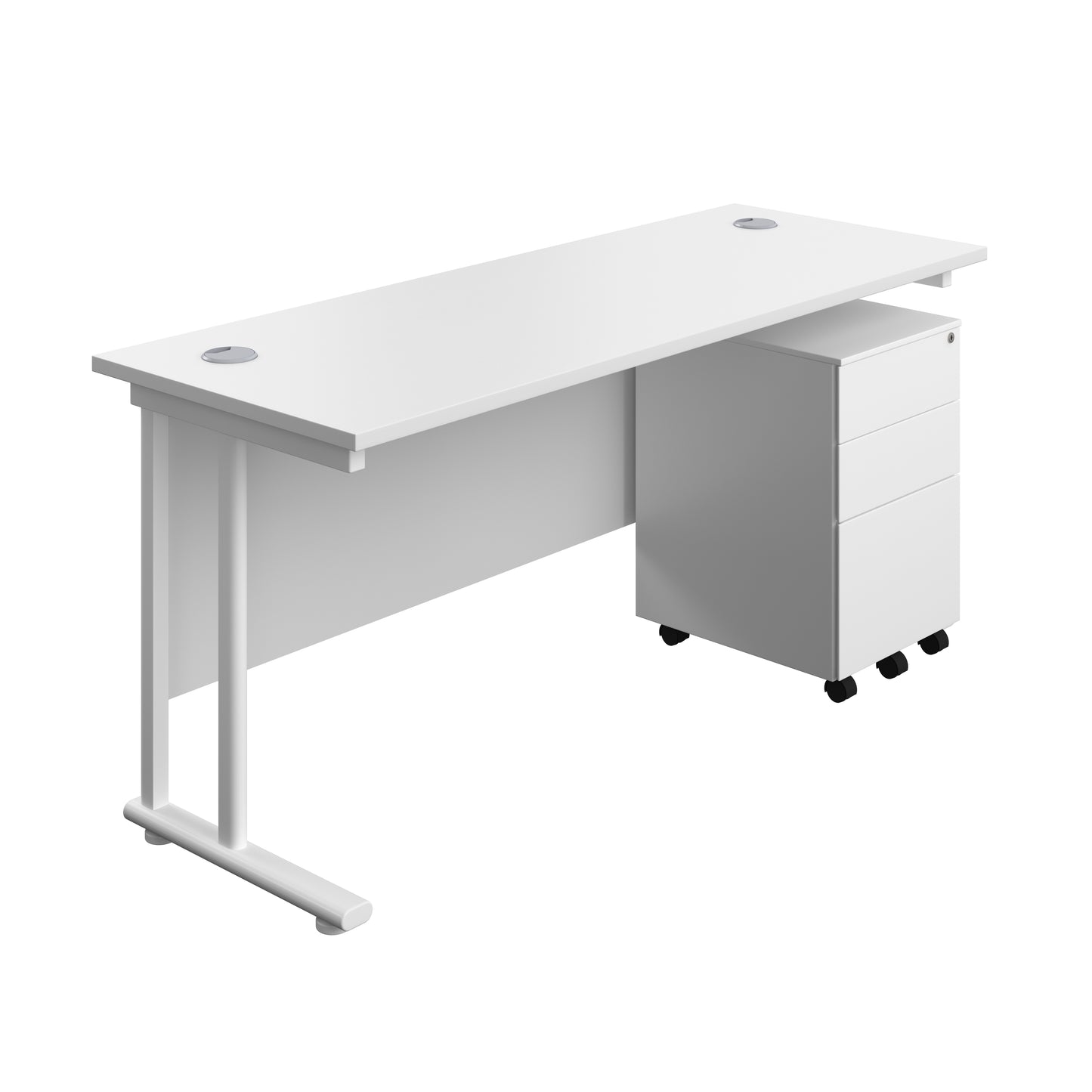 Aztec|Twin Upright|Rectangular Desk and Under Desk Steel Pedestal 3 Drawer|1600x600|White-White