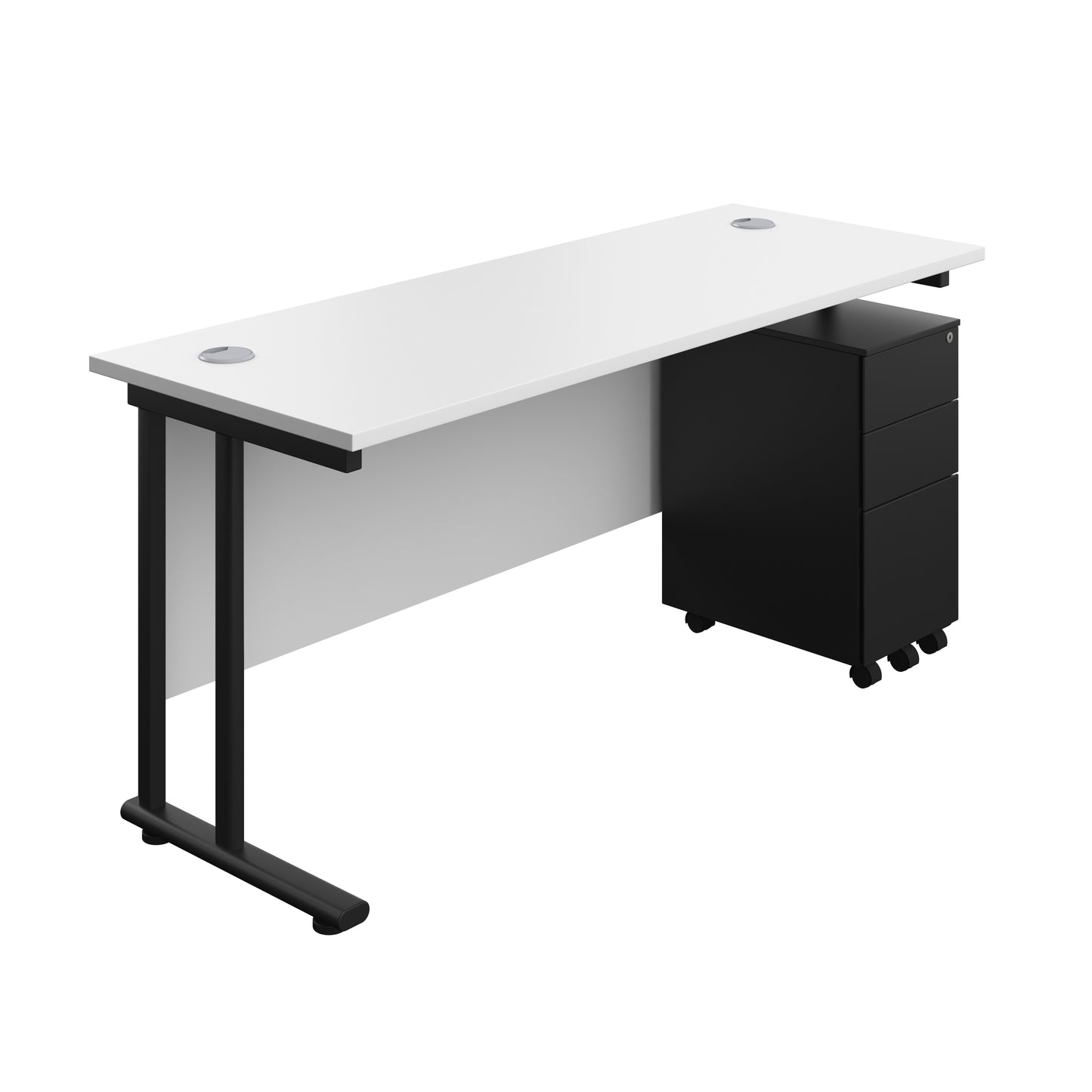 Aztec|Twin Upright|Rectangular Desk and Slimline Steel Pedestal 3 Drawer|1600x600|White-Black