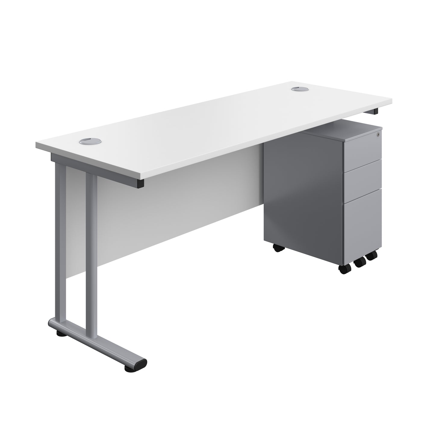 Aztec|Twin Upright|Rectangular Desk and Slimline Steel Pedestal 3 Drawer|1600x600|White-Silver