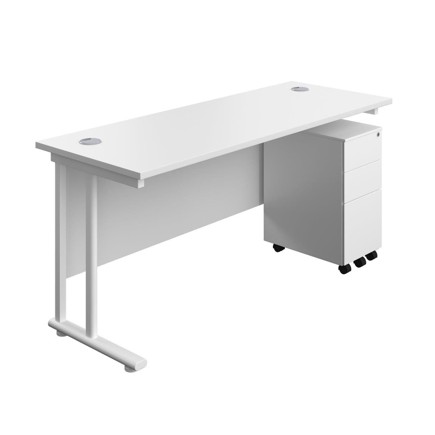 Aztec|Twin Upright|Rectangular Desk and Slimline Steel Pedestal 3 Drawer|1600x600|White-White