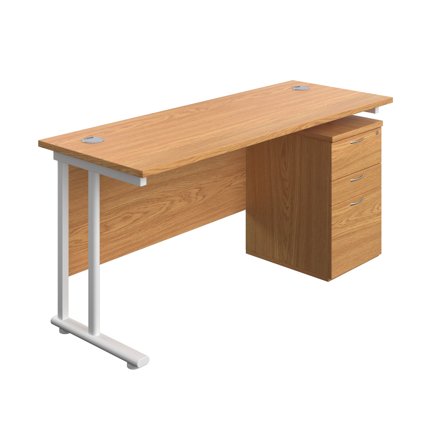 Aztec|Twin Upright|Rectangular Desk and High Mobile Pedestal 3 Drawer|1600x600|Nova Oak-White