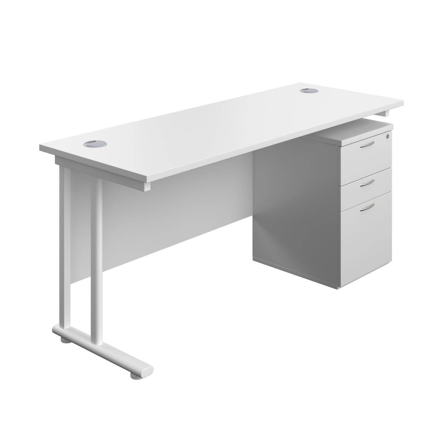 Aztec|Twin Upright|Rectangular Desk and High Mobile Pedestal 3 Drawer|1600x600|White-White
