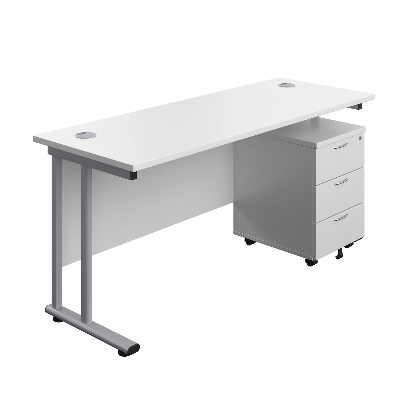 Aztec|Twin Upright|Rectangular Desk and Mobile 3 Drawer Pedestal|1600x600|White-Silver