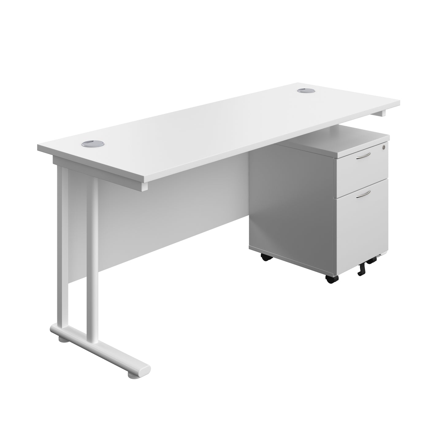 Aztec|Twin Upright|Rectangular Desk and Mobile 2 Drawer Pedestal|1600x600|White-White