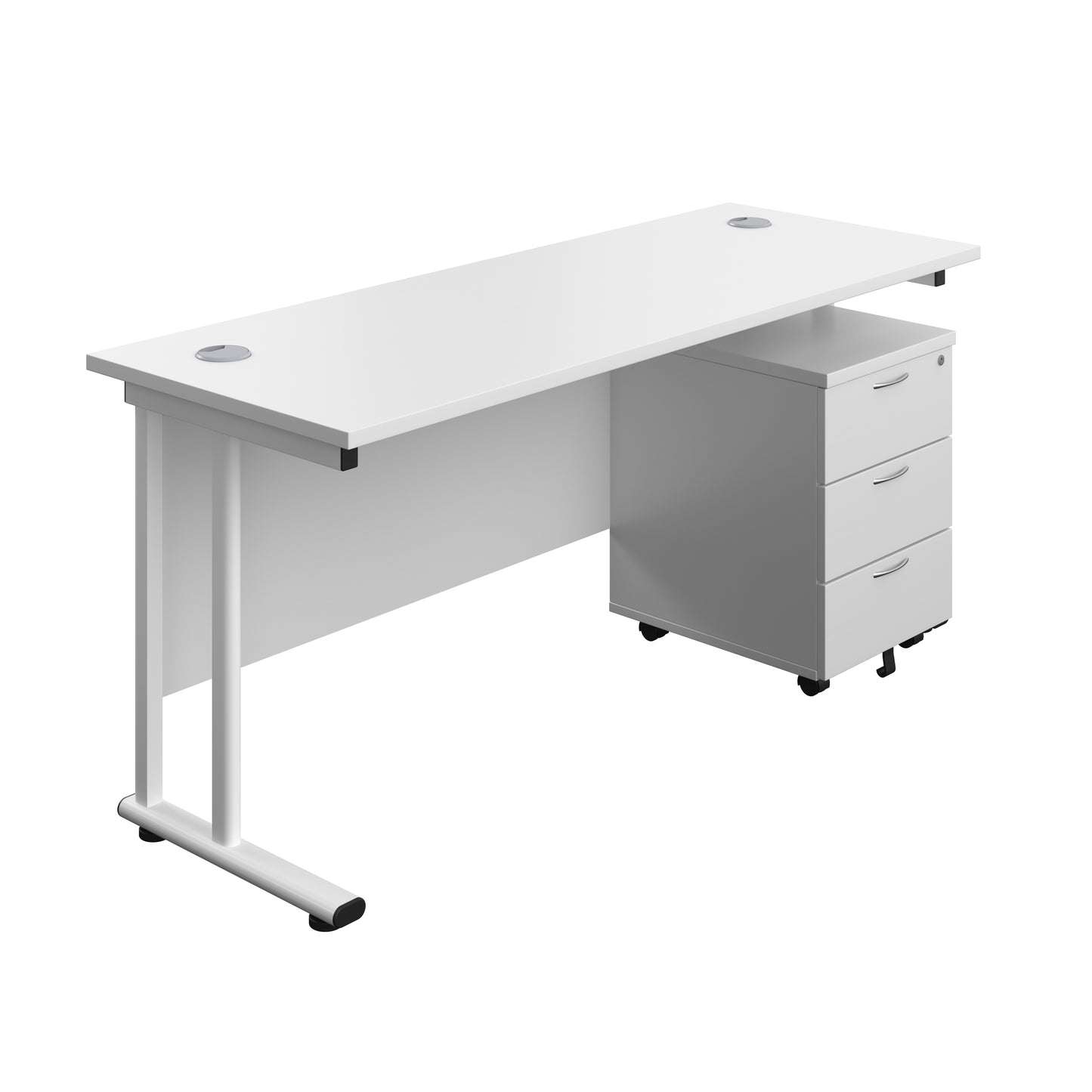 Aztec|Twin Upright|Rectangular Desk and Mobile 3 Drawer Pedestal|1600x600|White-White
