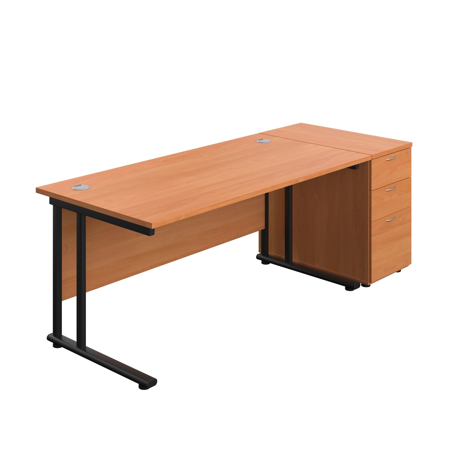 Aztec|Twin Upright|Rectangular Desk and Desk High 3 Drawer Pedestal|1600x800|Beech-Black