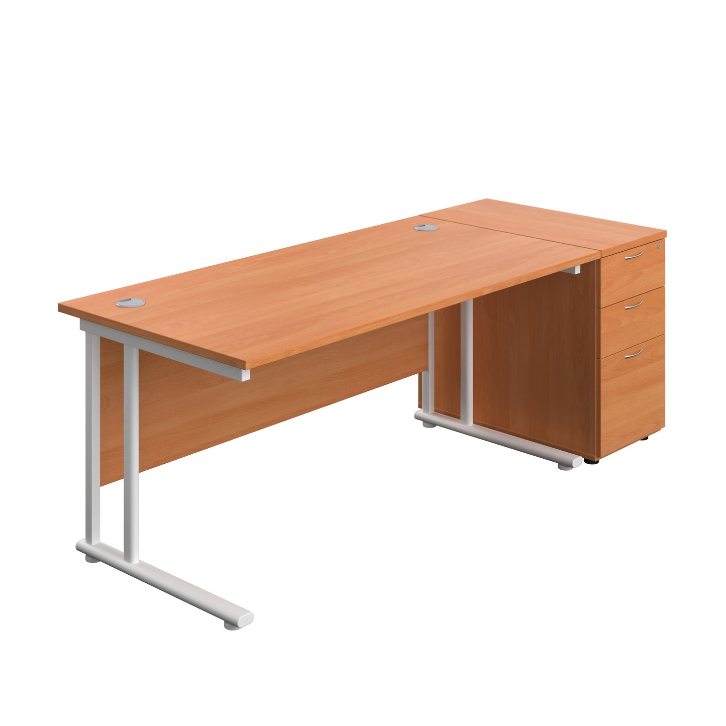 Aztec|Twin Upright|Rectangular Desk and Desk High 3 Drawer Pedestal|1600x800|Beech-White