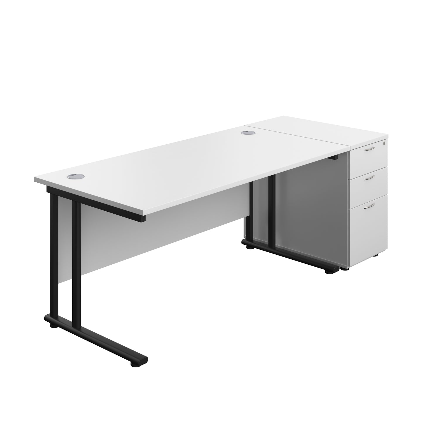 Aztec|Twin Upright|Rectangular Desk and Desk High 3 Drawer Pedestal|1600x800|White-Black