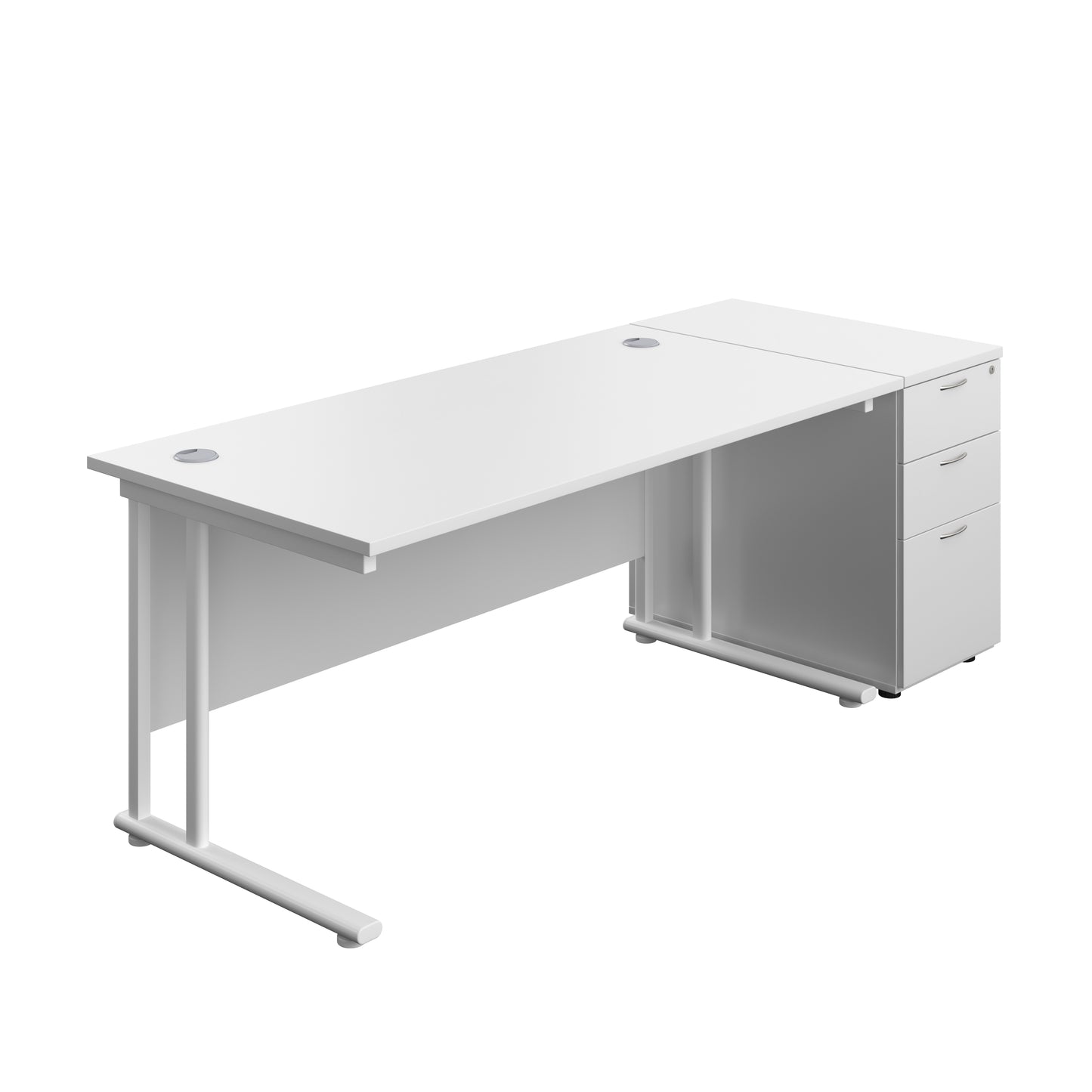 Aztec|Twin Upright|Rectangular Desk and Desk High 3 Drawer Pedestal|1600x800|White-White