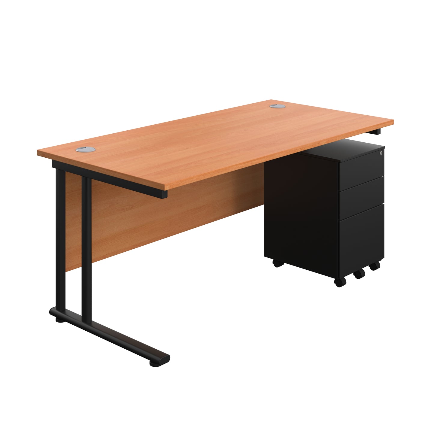 Aztec|Twin Upright|Rectangular Desk and Under Desk Steel Pedestal 3 Drawer|1600x800|Beech-Black